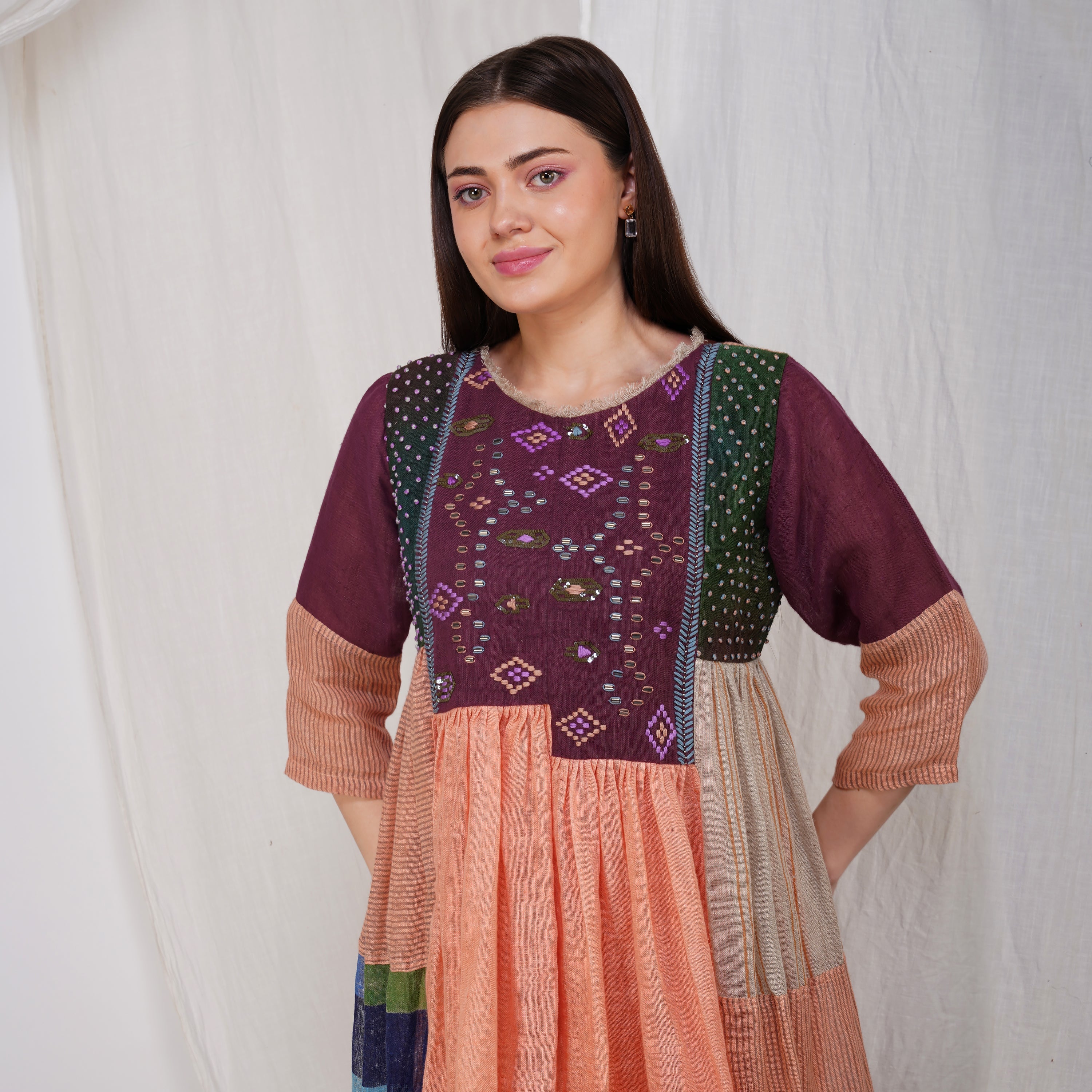 Multi-Color Frock – Vibrant Handcrafted Linen Dress | VIVIR