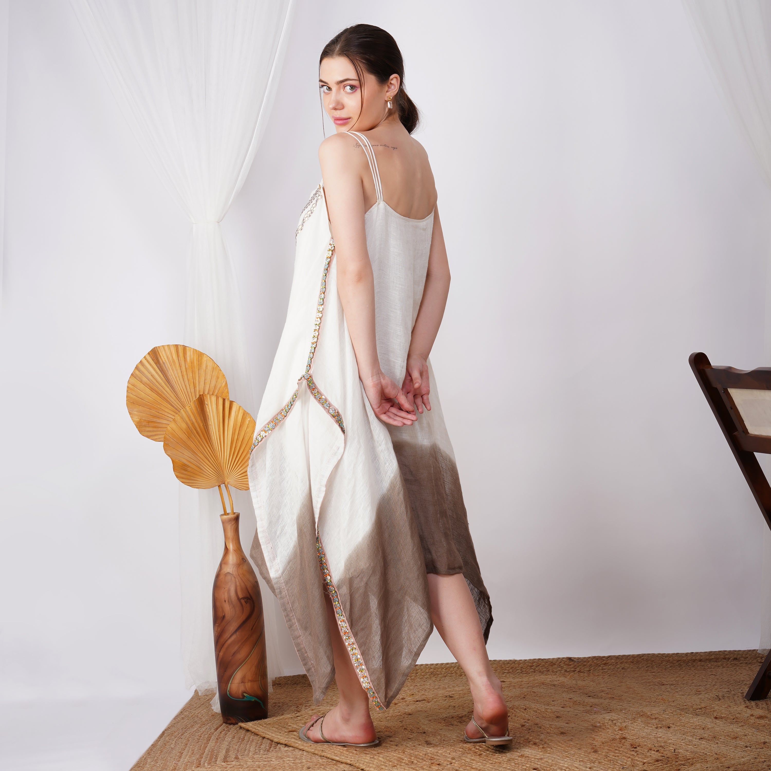 Pearl Embellished Resortwear Jacket Set – Premium Handcrafted Linen Fashion | VIVIR