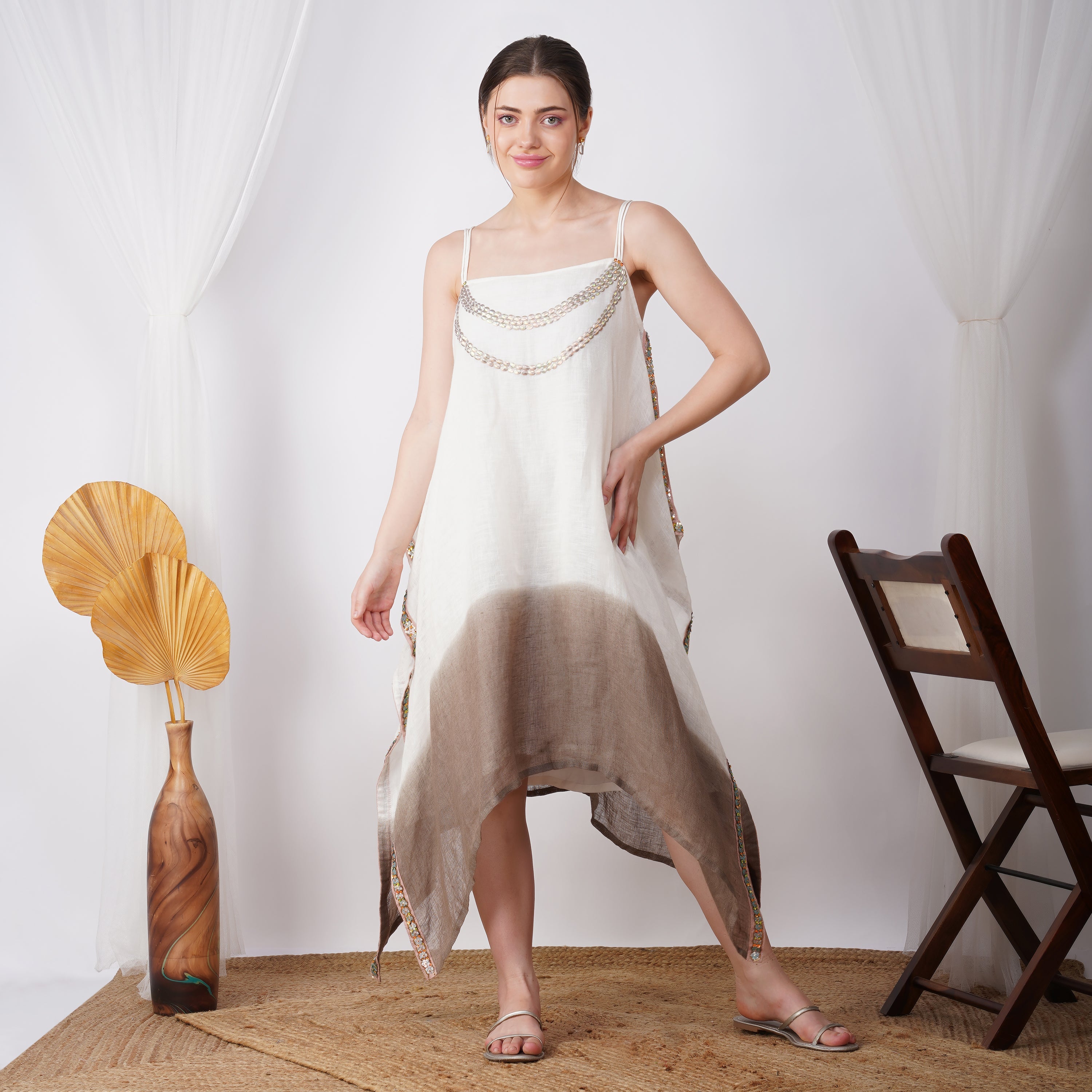 Pearl Embellished Resortwear Jacket Set – Premium Handcrafted Linen Fashion | VIVIR