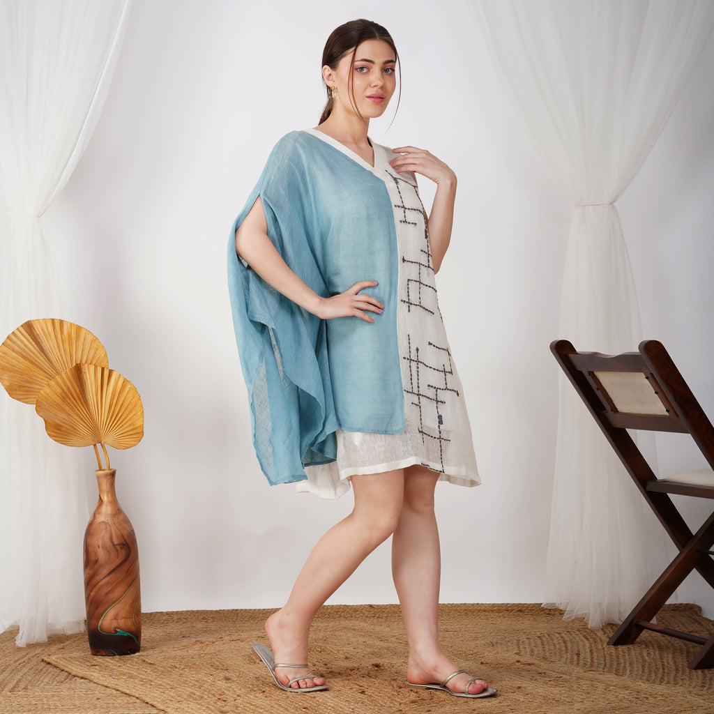 Geometric Embroidery One-Sleeve Dress – Luxe Handcrafted Linen | VIVIR