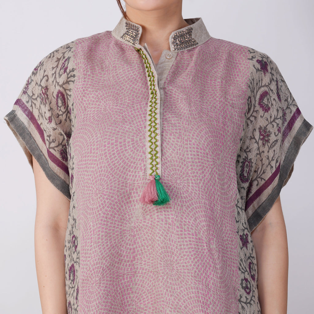 Block Print Kaftan Dress – Handcrafted Linen Comfort | VIVIR