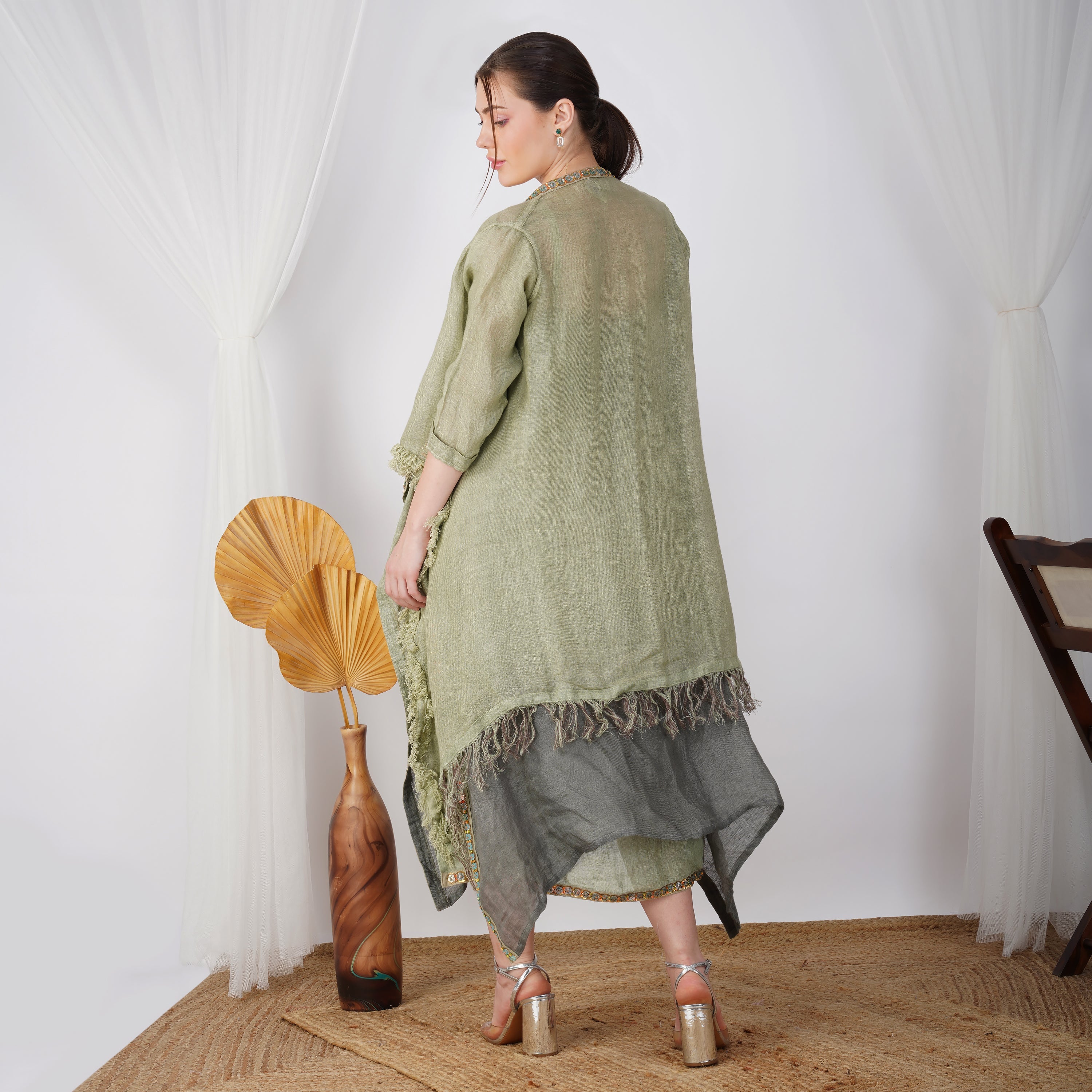 Pearl Embellished Resortwear Jacket Set – Premium Handcrafted Linen Fashion | VIVIR