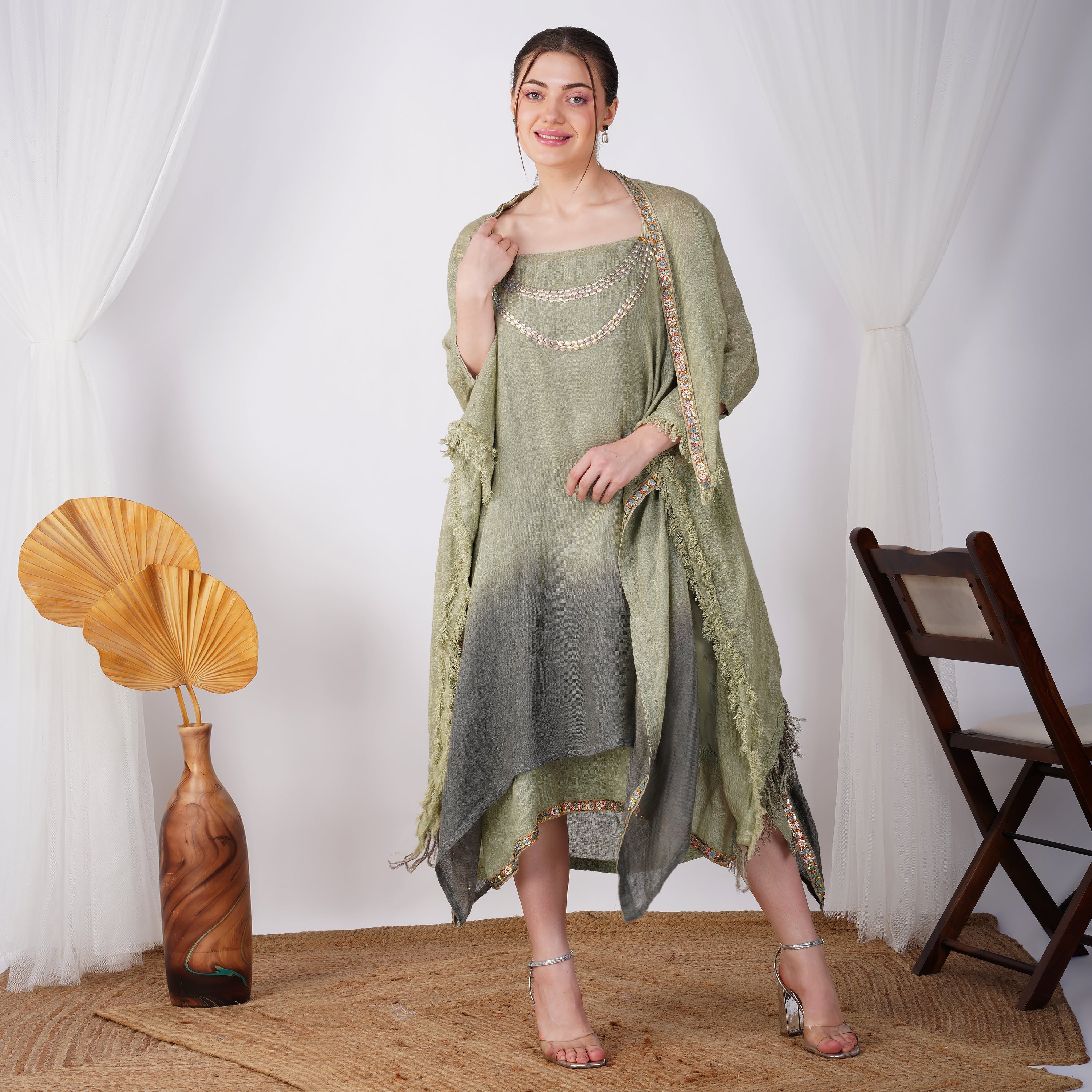 Pearl Embellished Resortwear Jacket Set – Premium Handcrafted Linen Fashion | VIVIR