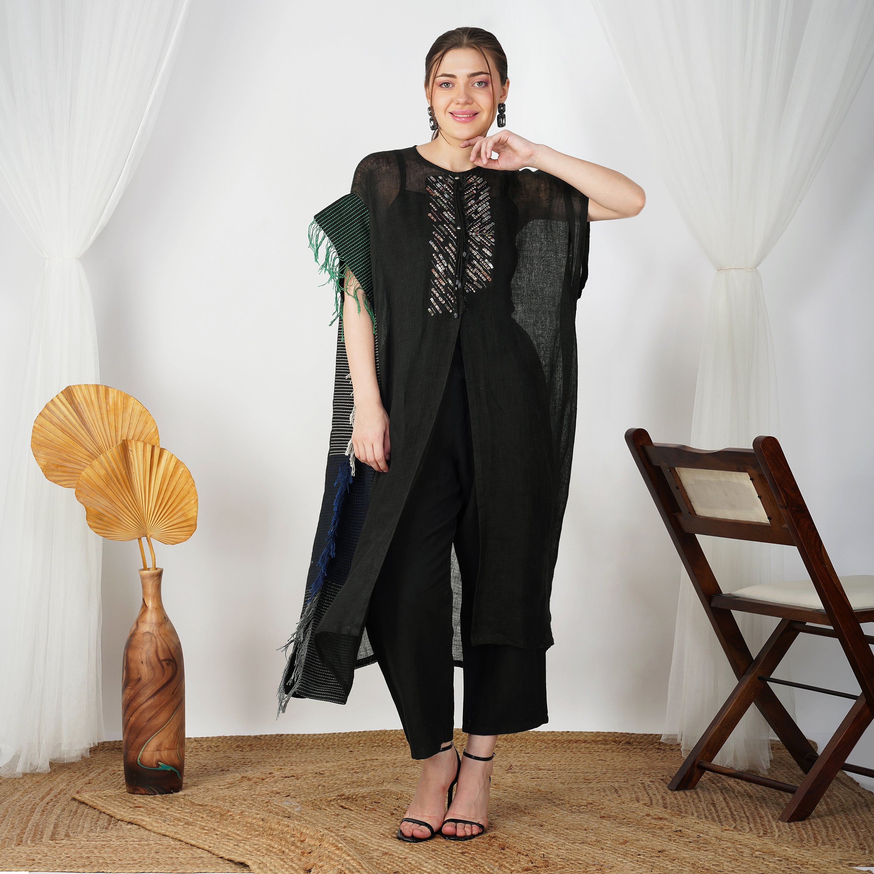 One Side Border Dress – Elegant Handcrafted Linen Fashion | VIVIR