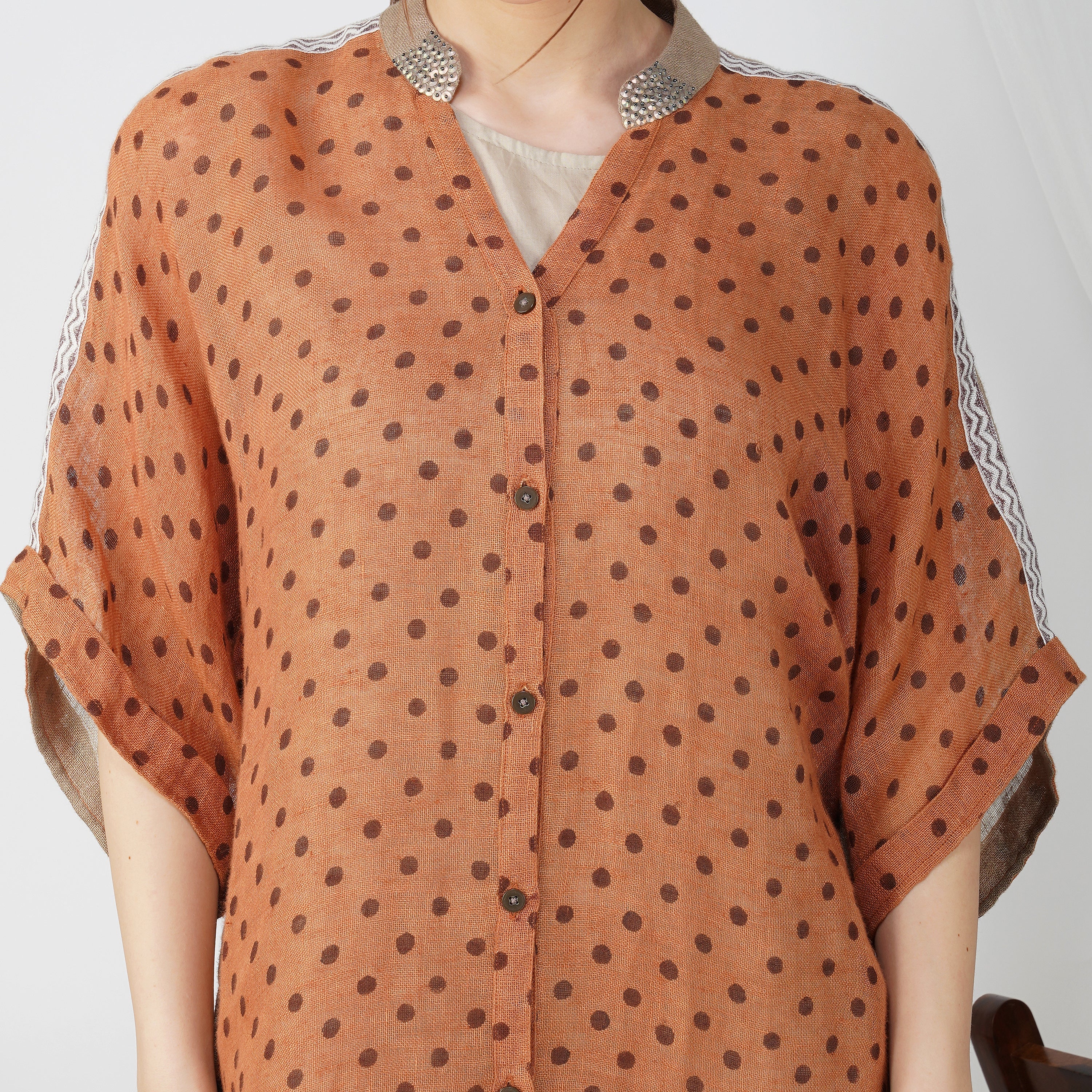 Polka Dot Tunic with Contrast Panels – Stylish Handcrafted Linen | VIVIR