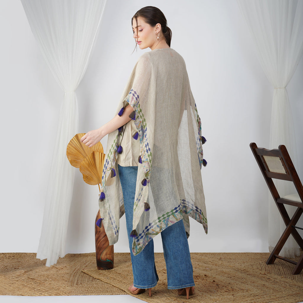 Block Print Kaftan Dress Set – Handcrafted Linen Ensemble | VIVIR