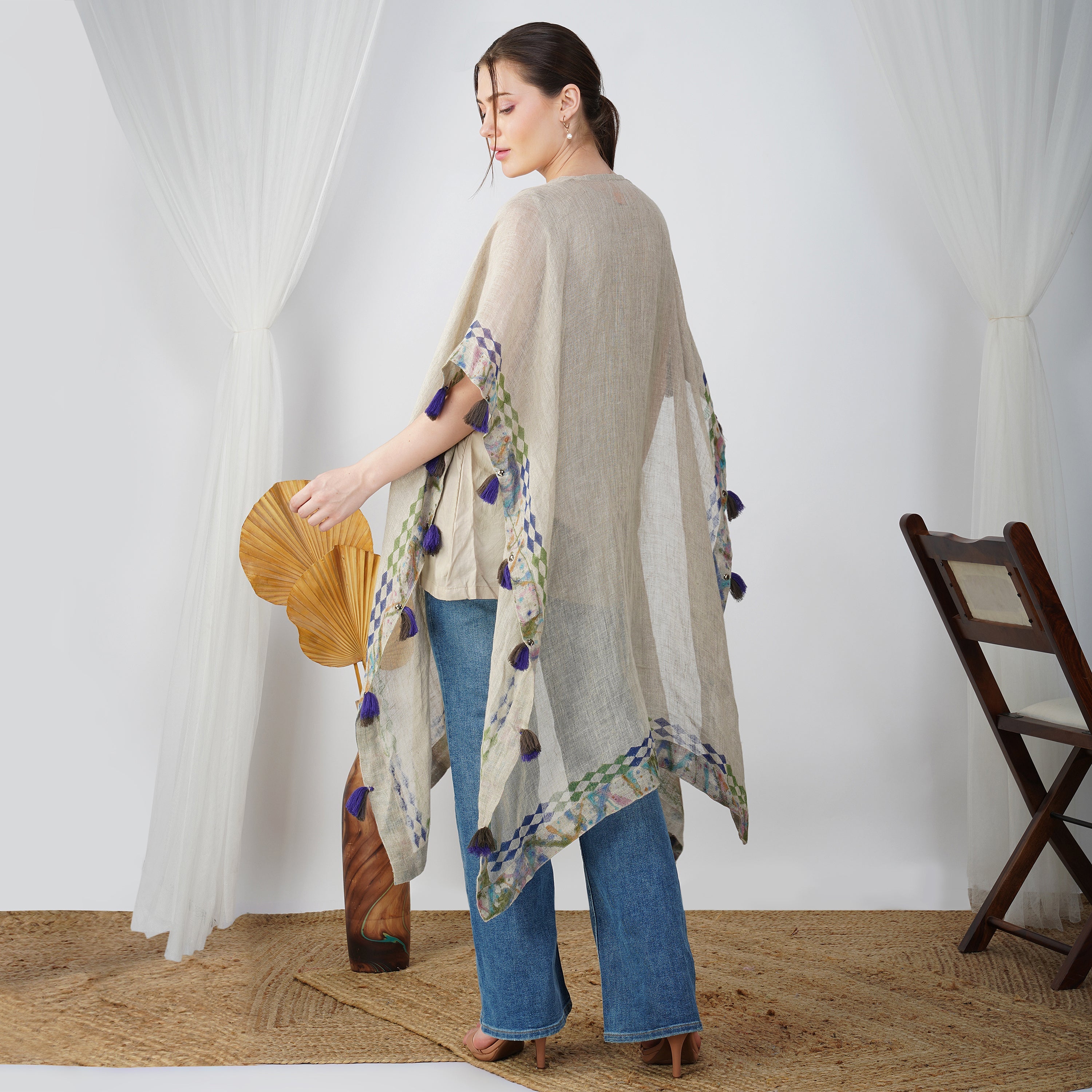 Block Print Kaftan Dress Set – Handcrafted Linen Ensemble | VIVIR