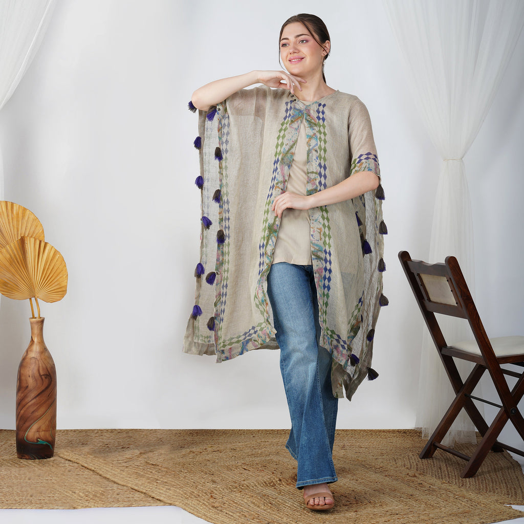 Block Print Kaftan Dress Set – Handcrafted Linen Ensemble | VIVIR