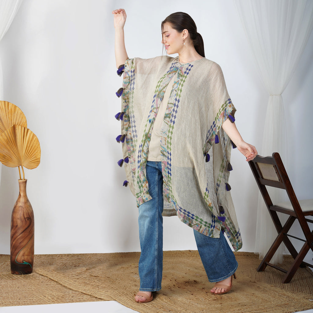 Block Print Kaftan Dress Set – Handcrafted Linen Ensemble | VIVIR