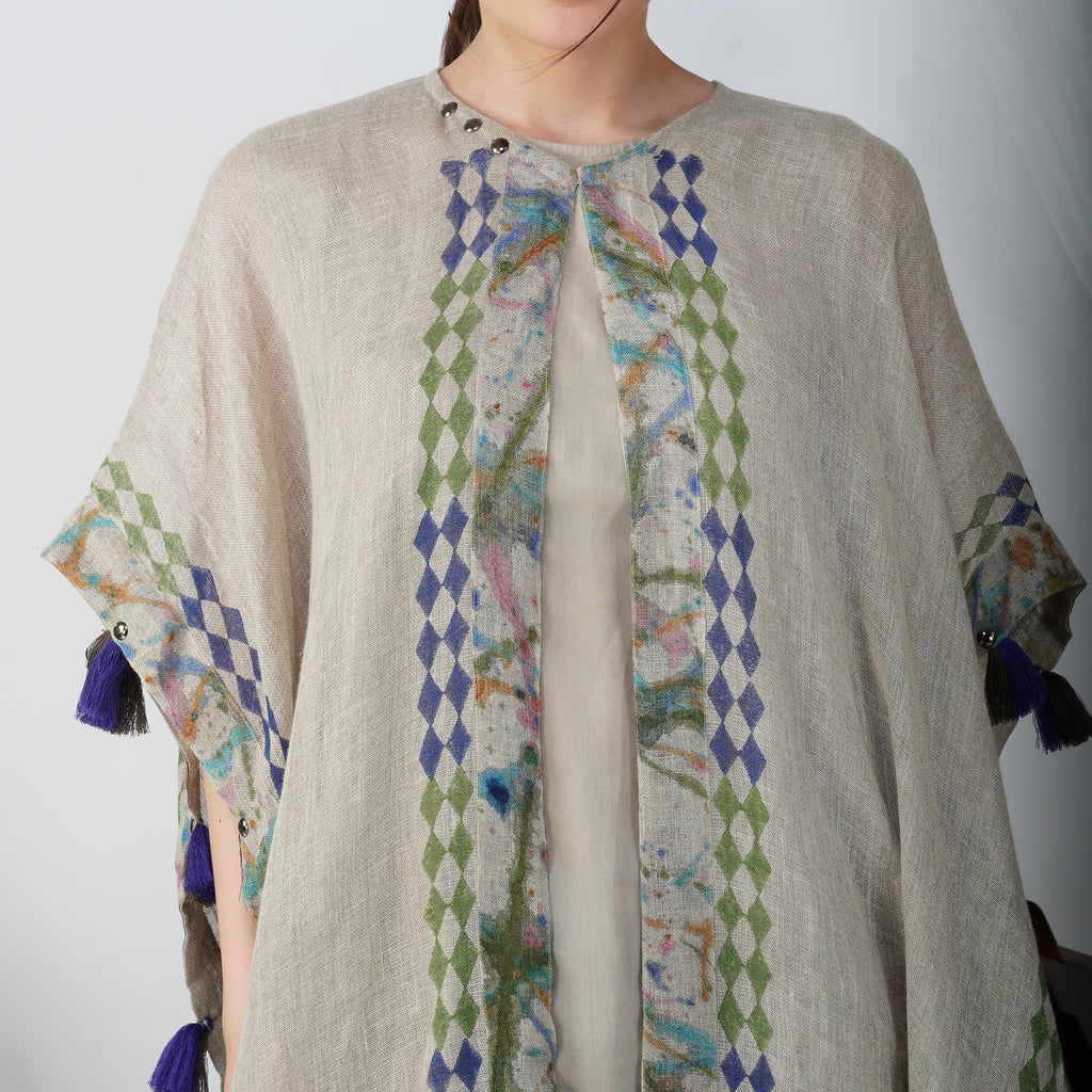 Block Print Kaftan Dress Set – Handcrafted Linen Ensemble | VIVIR