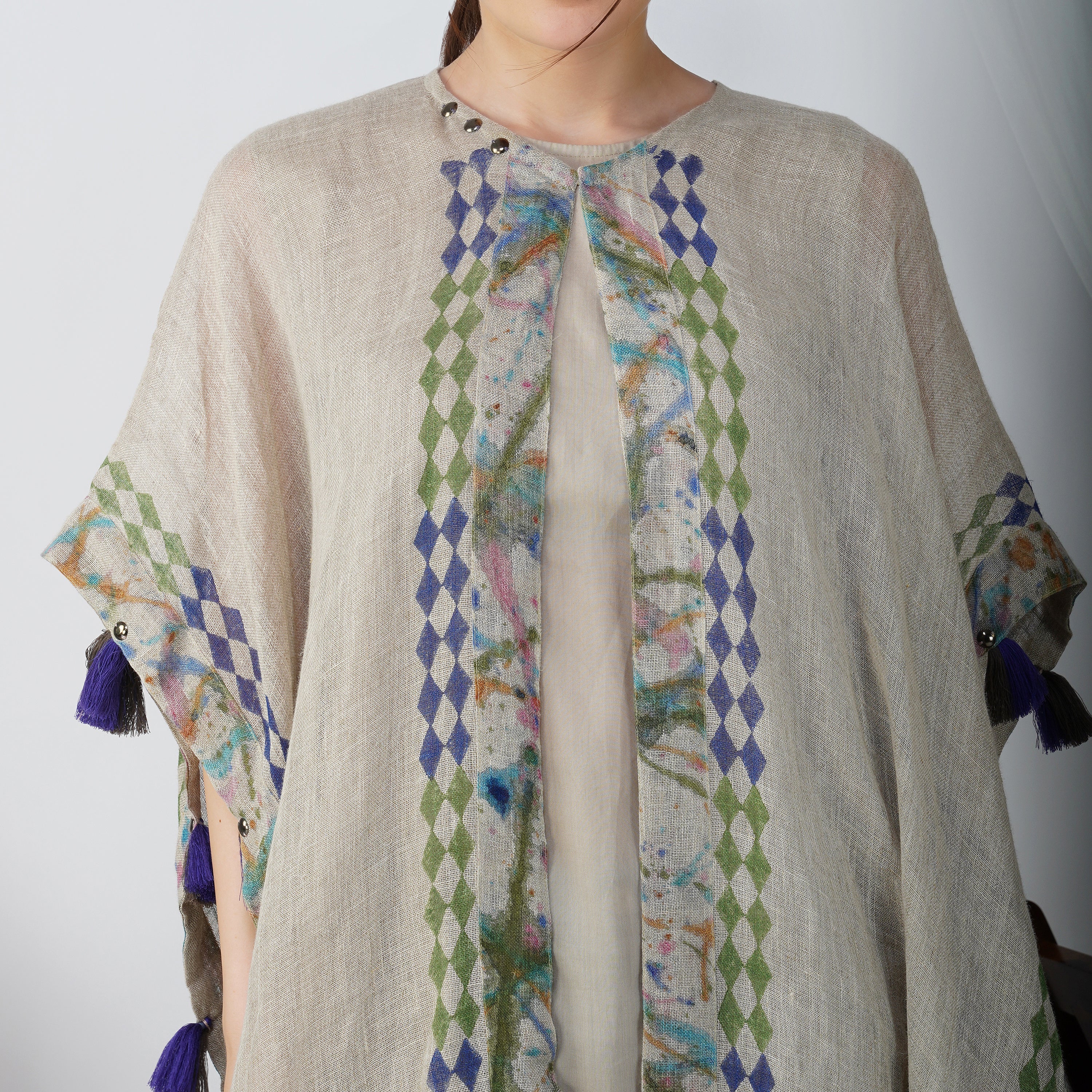 Block Print Kaftan Dress Set – Handcrafted Linen Ensemble | VIVIR