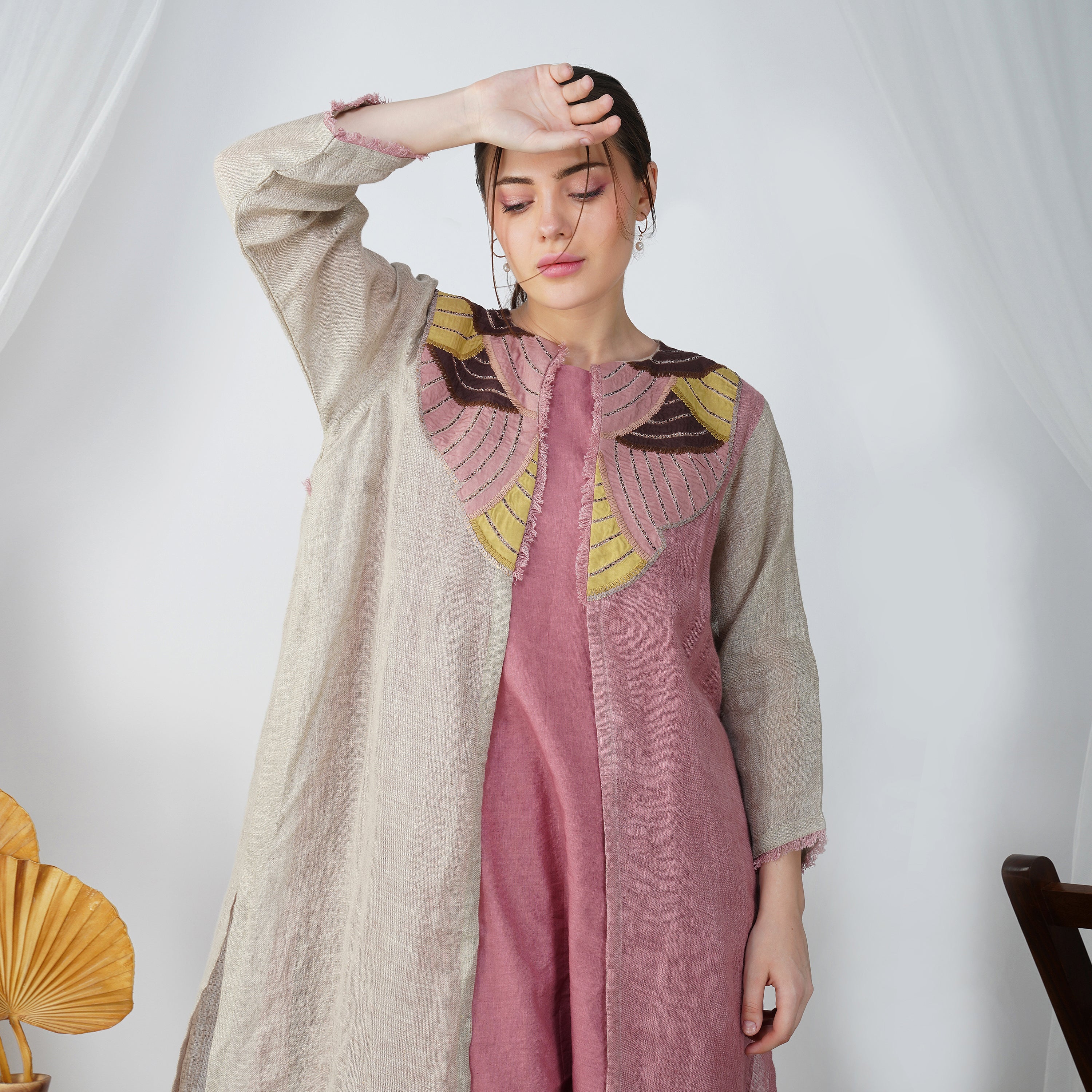 Natural Patch Jacket Dress – Elegant Handcrafted Linen Fashion | VIVIR