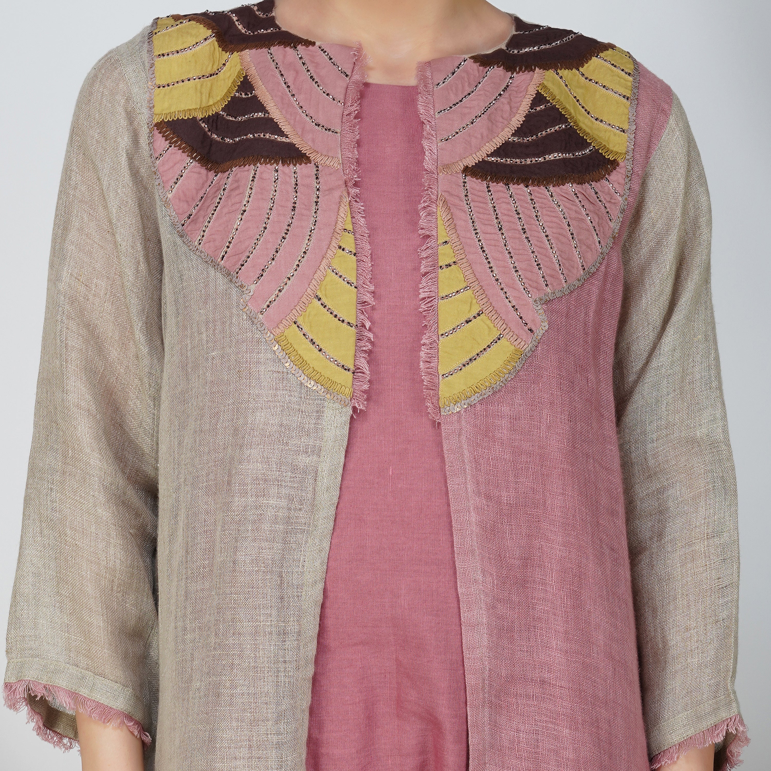 Natural Patch Jacket Dress – Elegant Handcrafted Linen Fashion | VIVIR