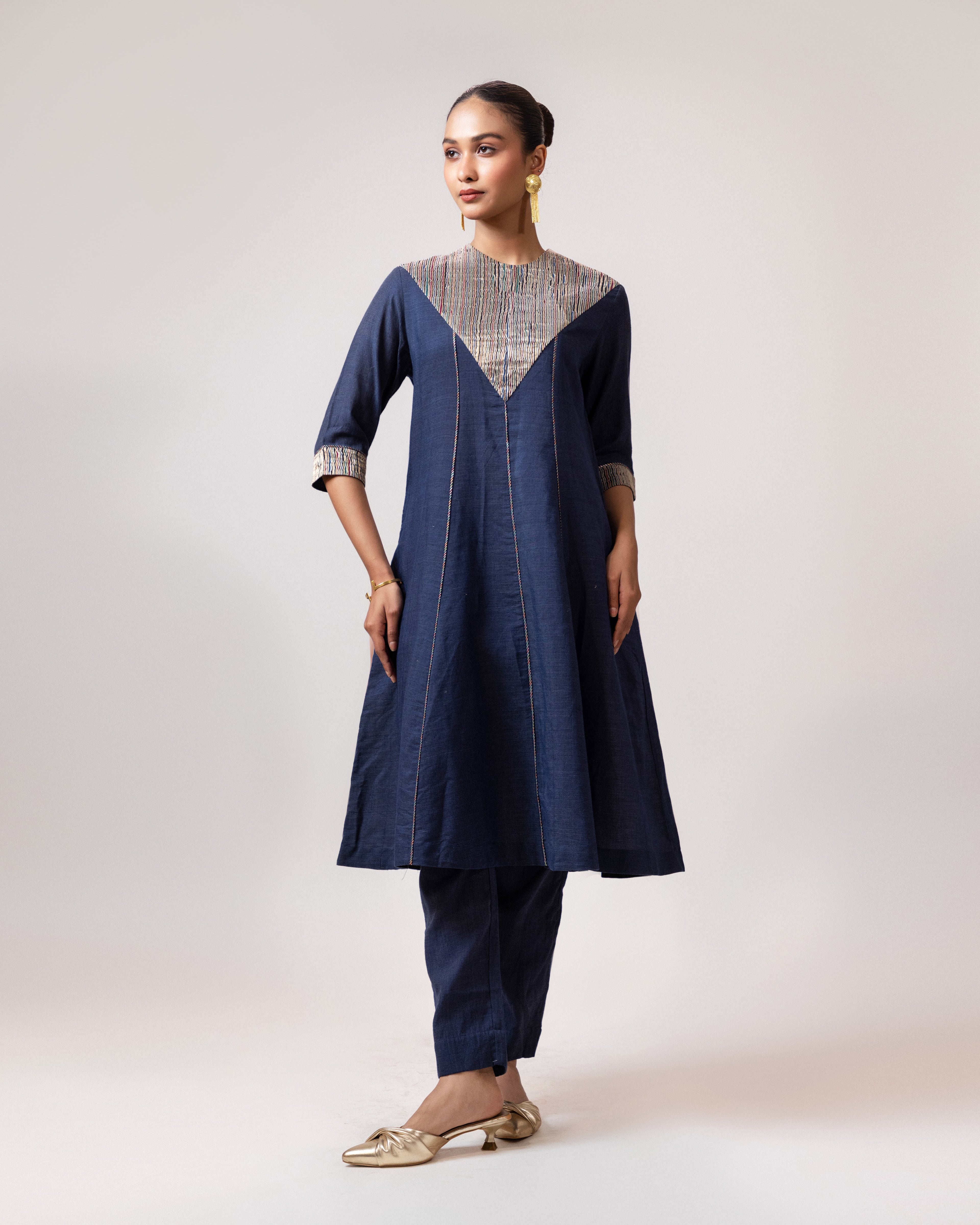 V Neck Metallic Tunic