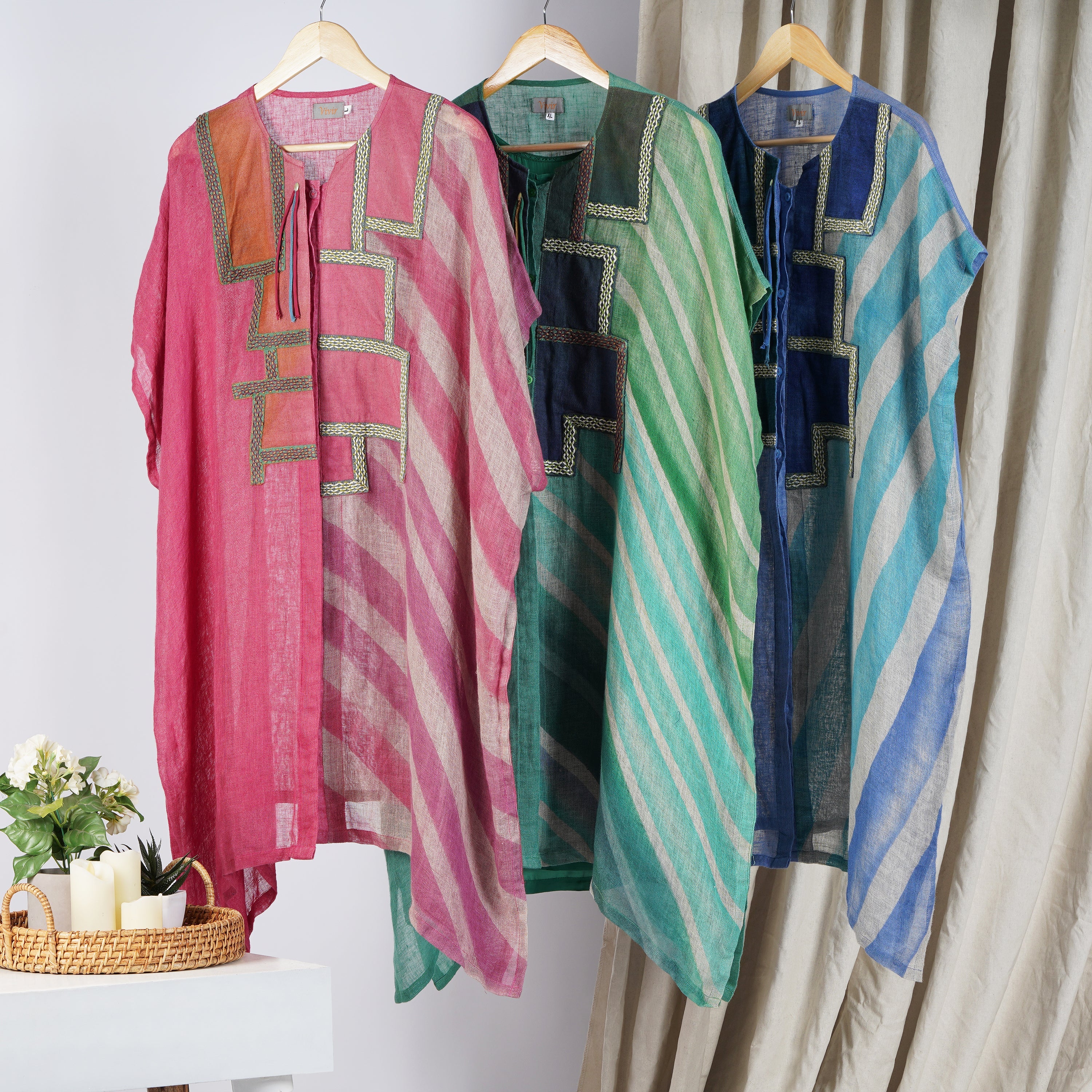 Pure linen Lehriya Patchy Dress with Motif