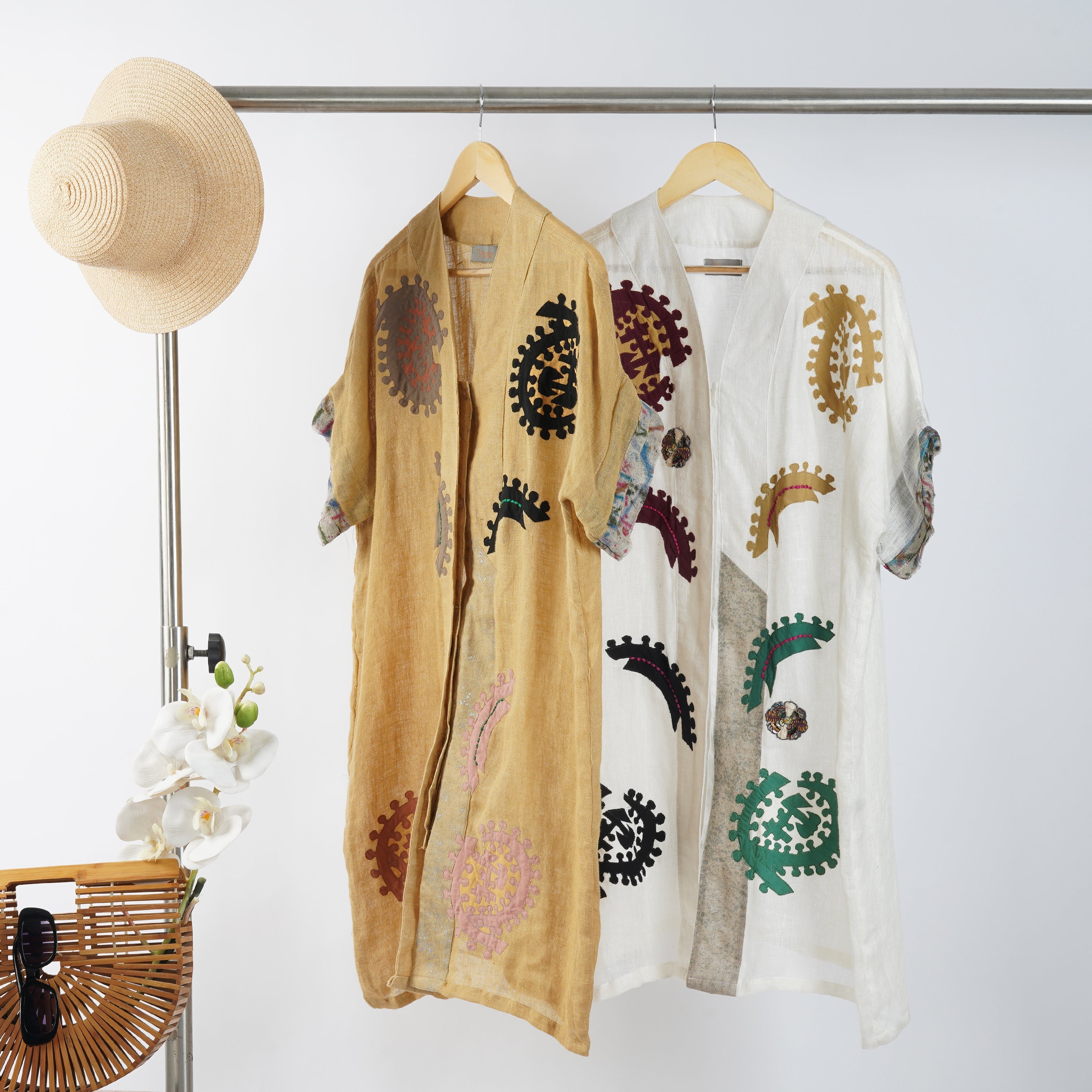 V-Neck Embroidered Dress – Elegant Handcrafted Linen | VIVIR