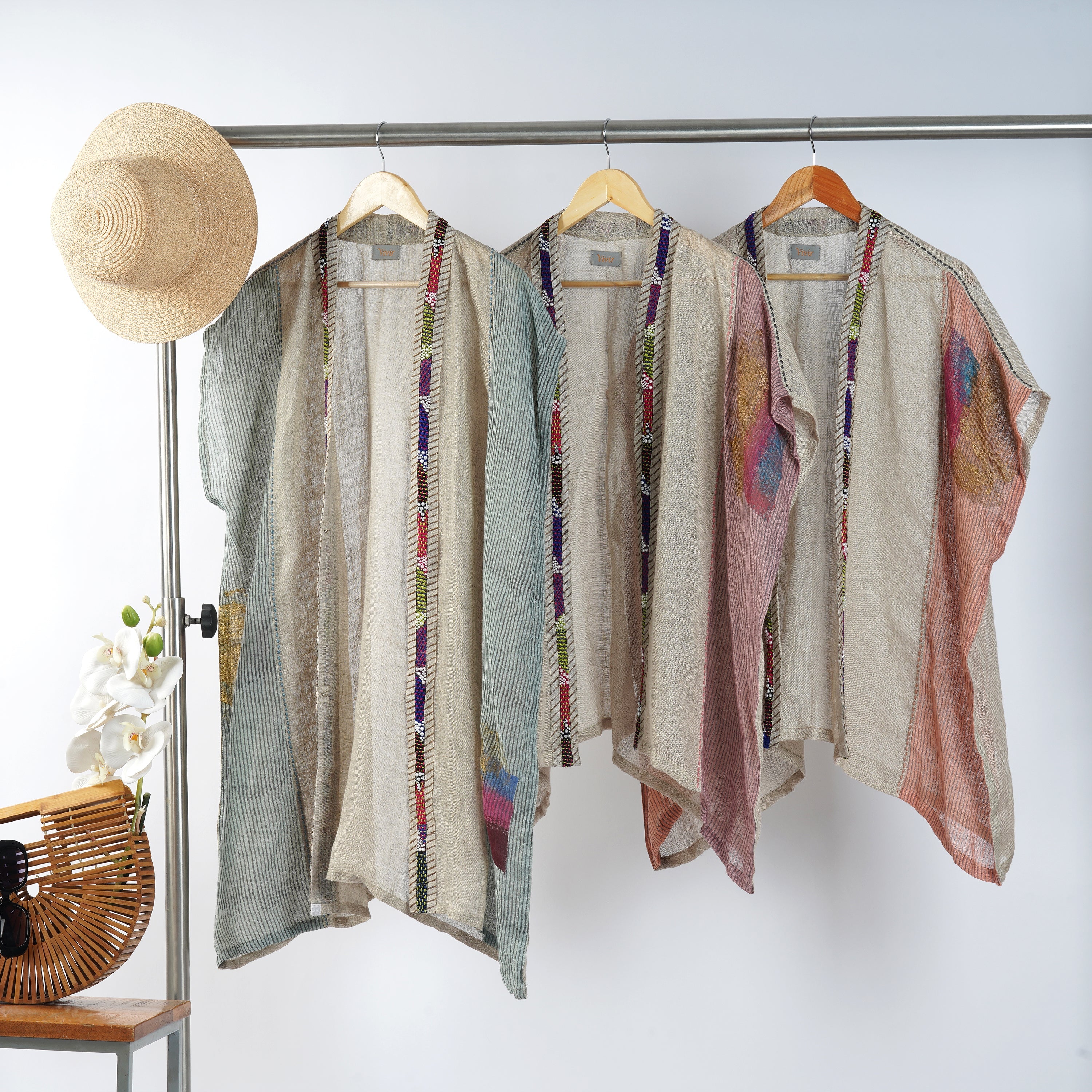 Pearl-Striped Shrug with Anchor Detailing  – Premium Handcrafted Linen Fashion | VIVIR