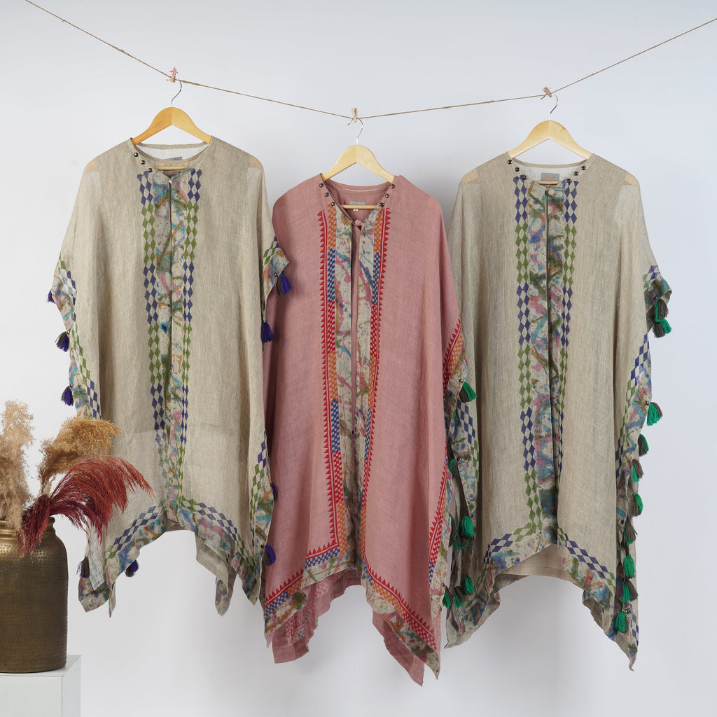 Block Print Kaftan Dress Set – Handcrafted Linen Ensemble | VIVIR