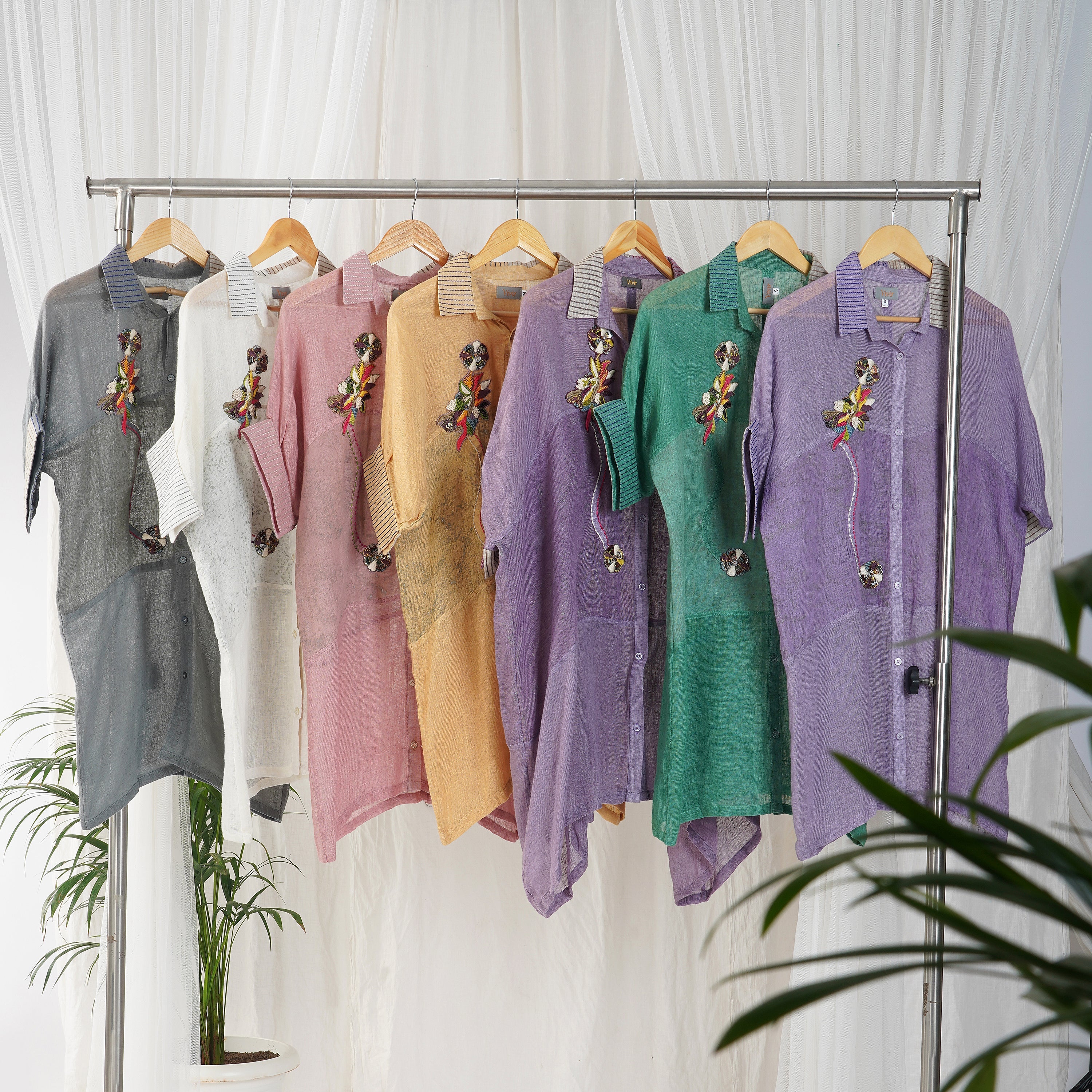 Different Collar Dress Co-ord Set – Embroidered Handcrafted Linen | VIVIR