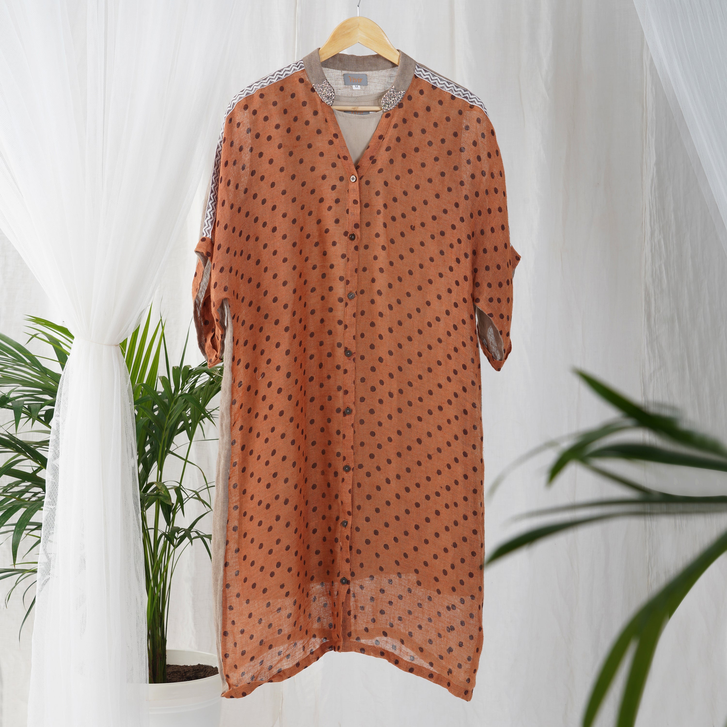 Polka Dot Tunic with Contrast Panels – Stylish Handcrafted Linen | VIVIR