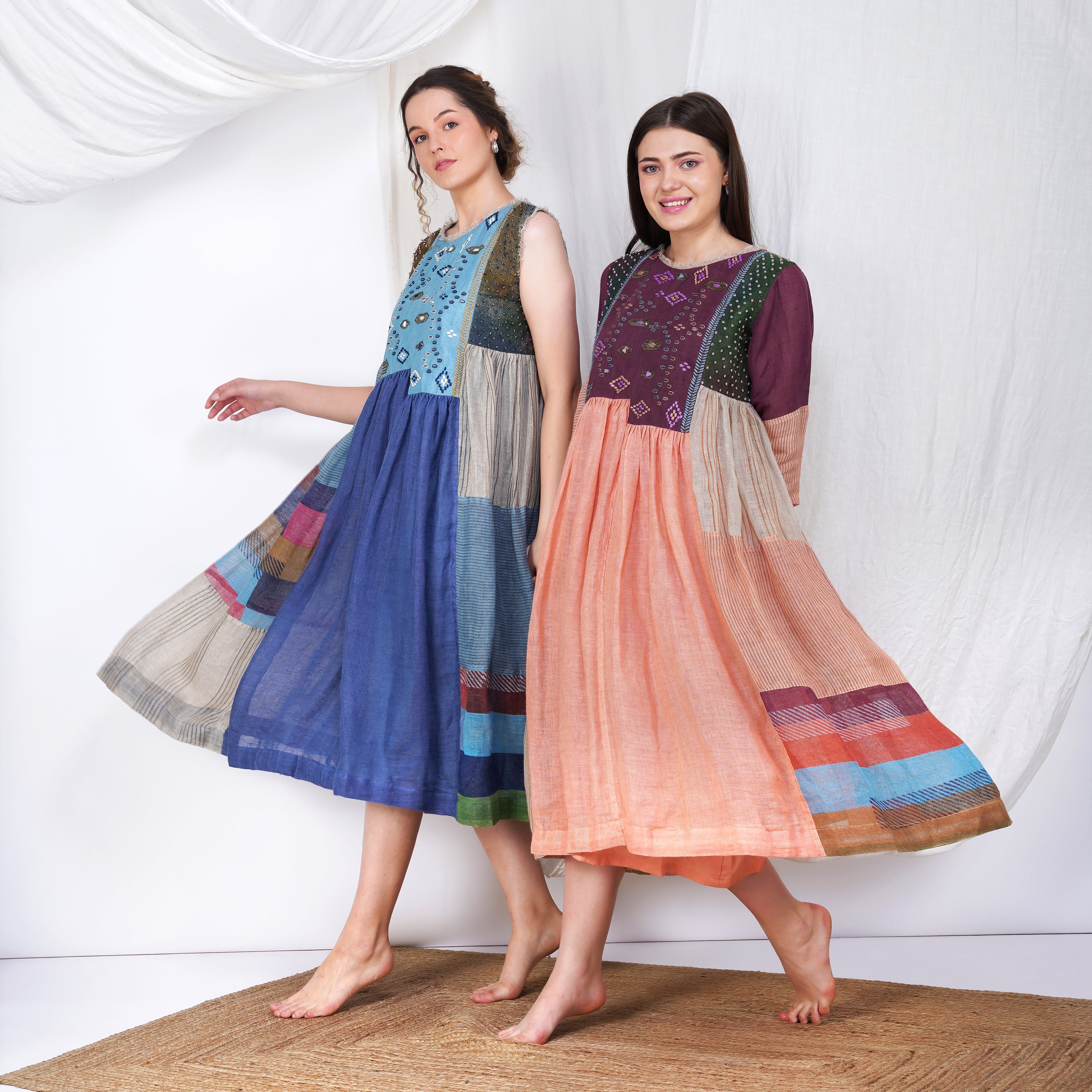 Multi-Color Frock – Vibrant Handcrafted Linen Dress | VIVIR