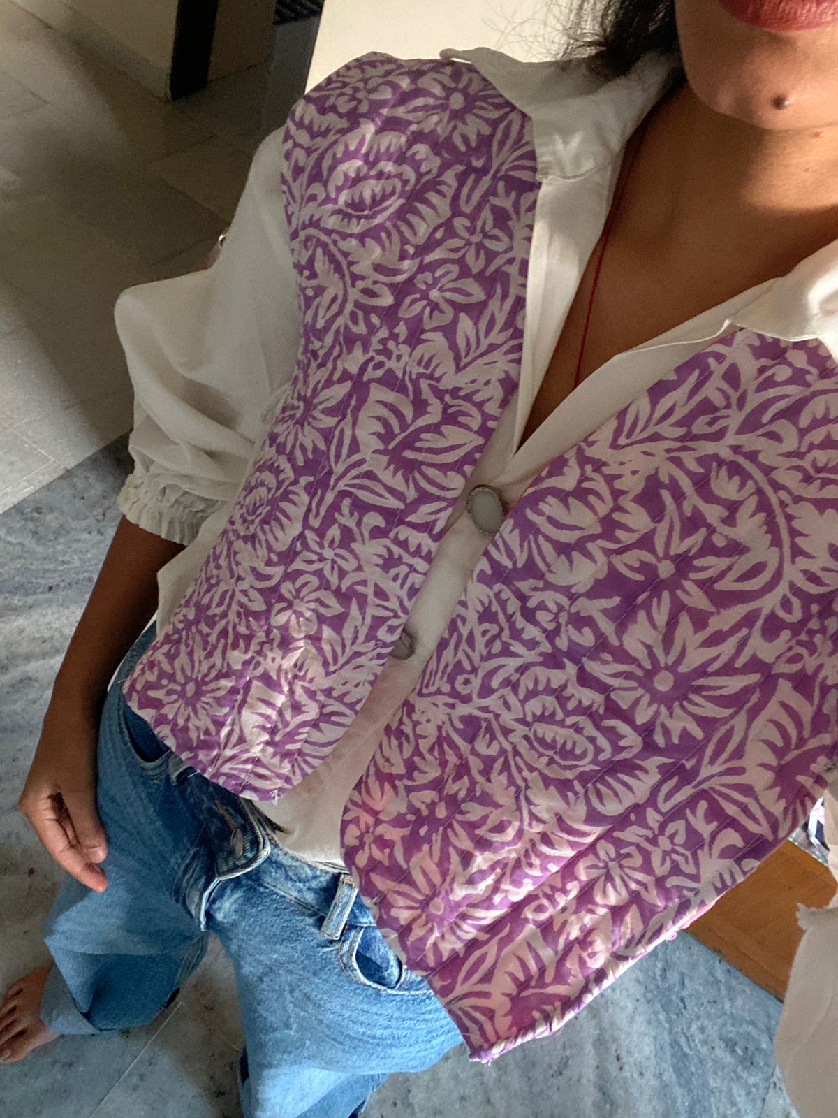 Hand Block Printed Purple Vest