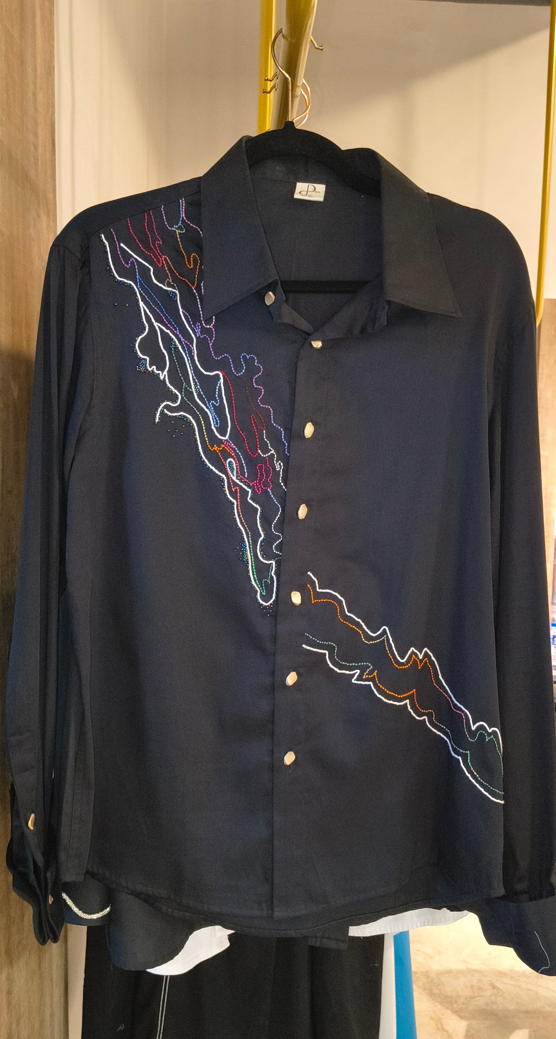 Black Slanted Design Full Sleeves Mens Shirt