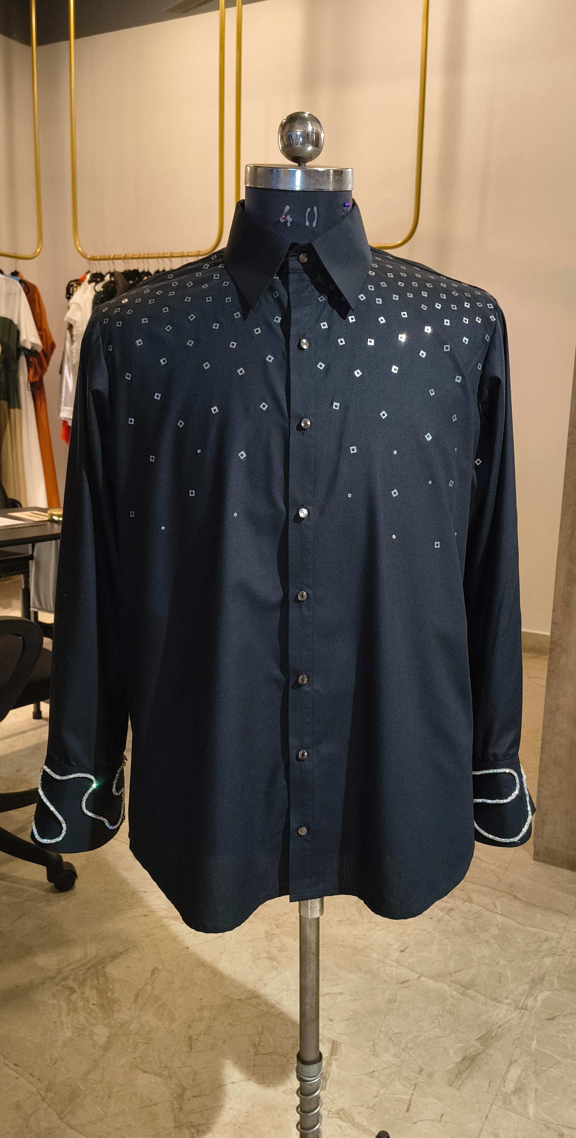 Black Dot Printed Full Sleeves Mens Shirt