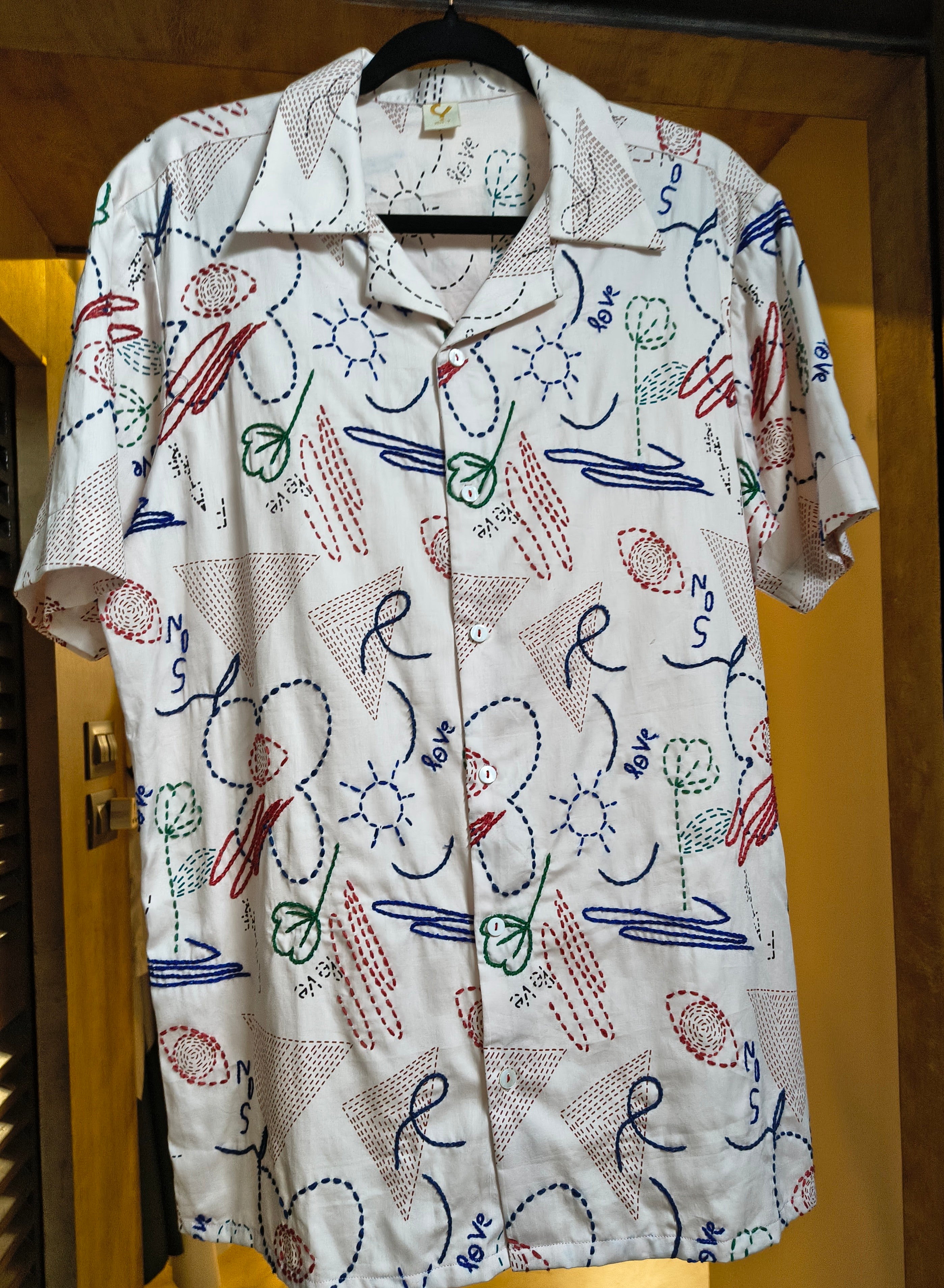 White Half Sleeves Printed Mens Shirt