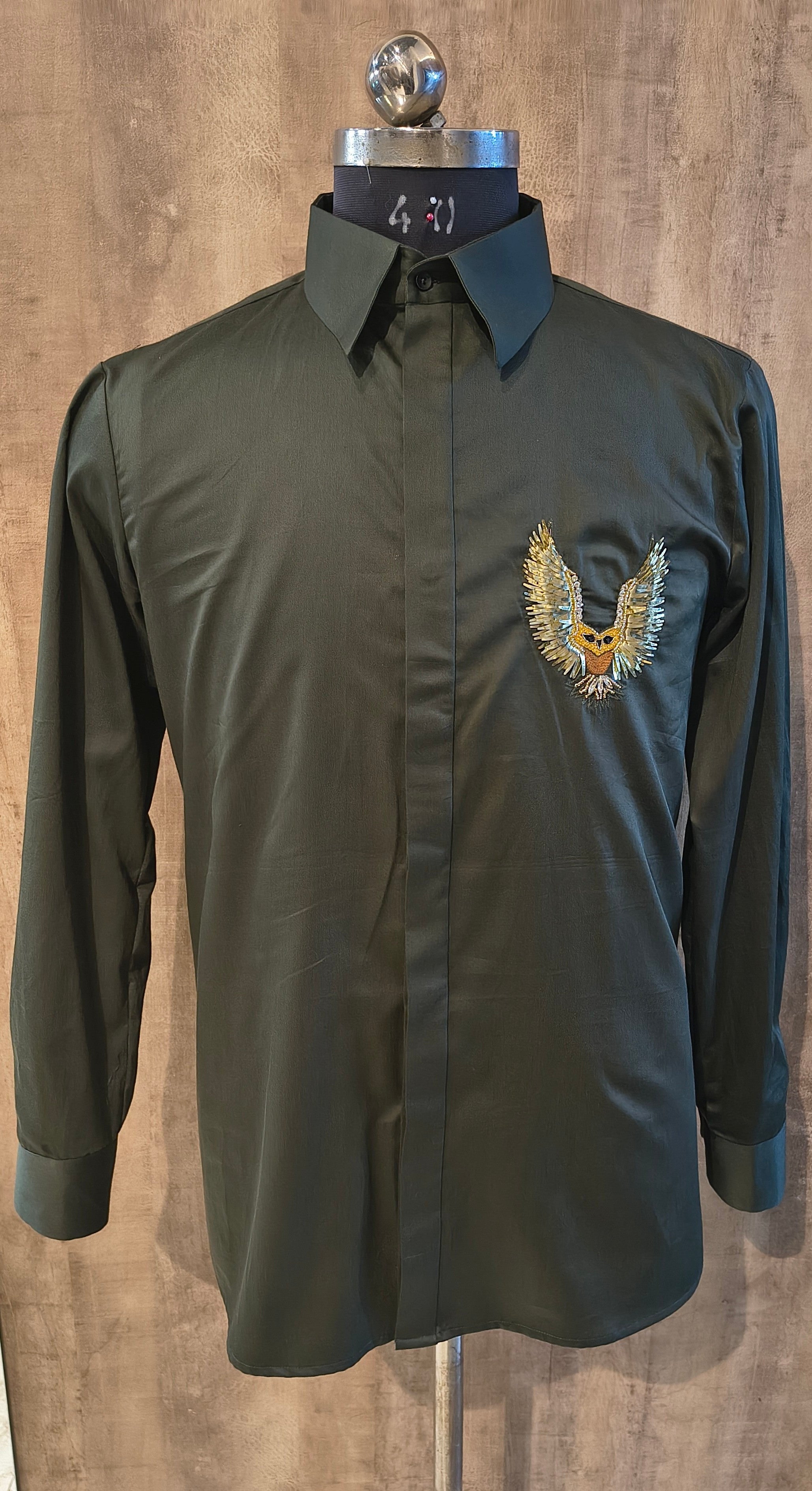 Dark Green Full Sleeves Printed Mens Shirt