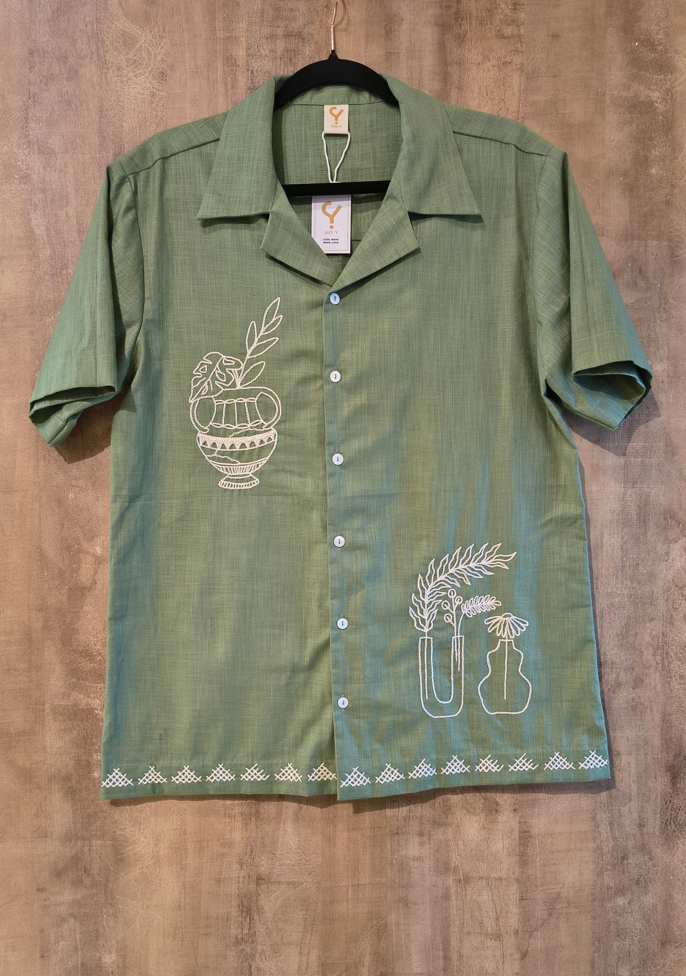 Light Green Half Sleeves Printed Mens Shirt