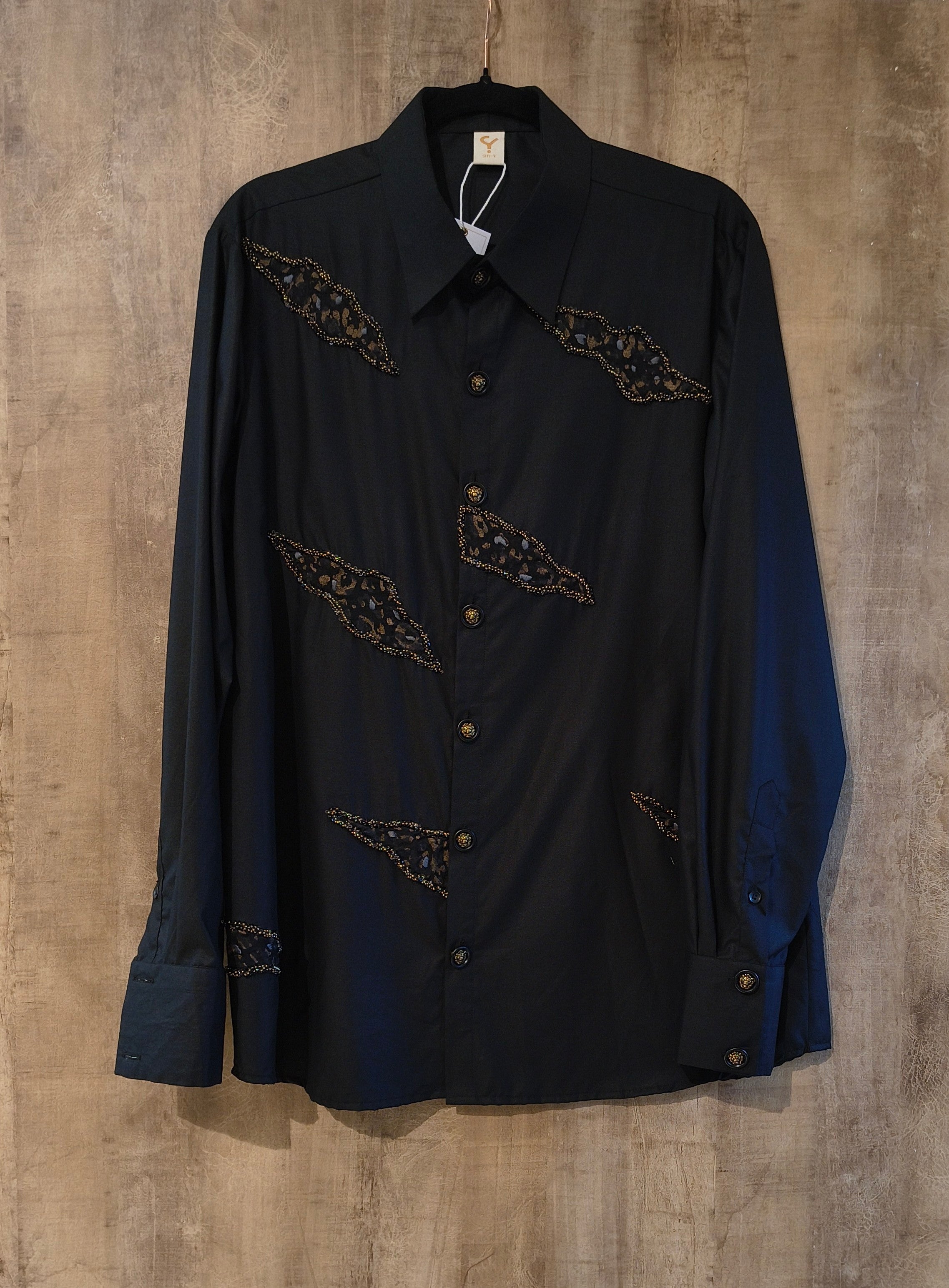 Black Front Printed Mens Shirt