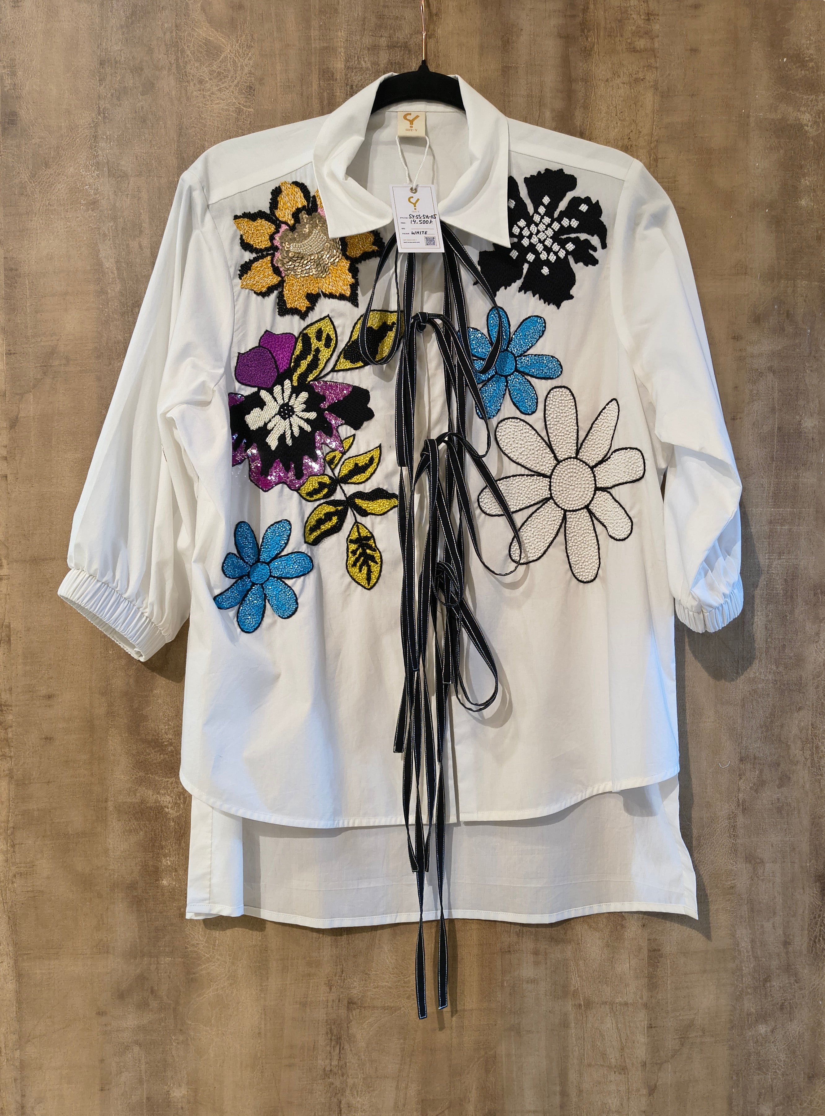 White Full Sleeves Over Printed Shirt