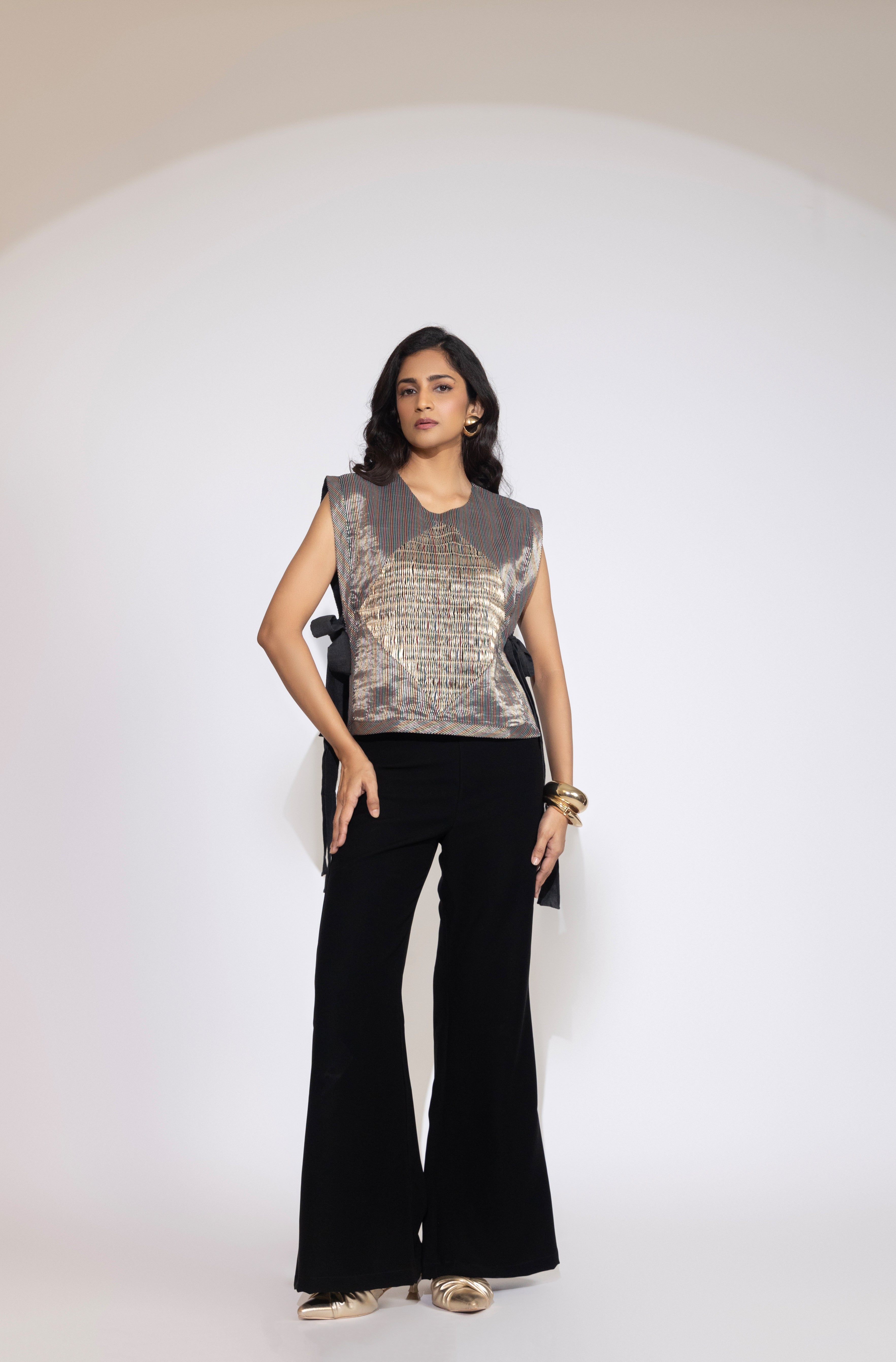 Starlit Line Striped Top Lume Striped Tie-Up Top