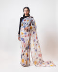 Ivory Multicolour Silk Handwoven Polka Saree