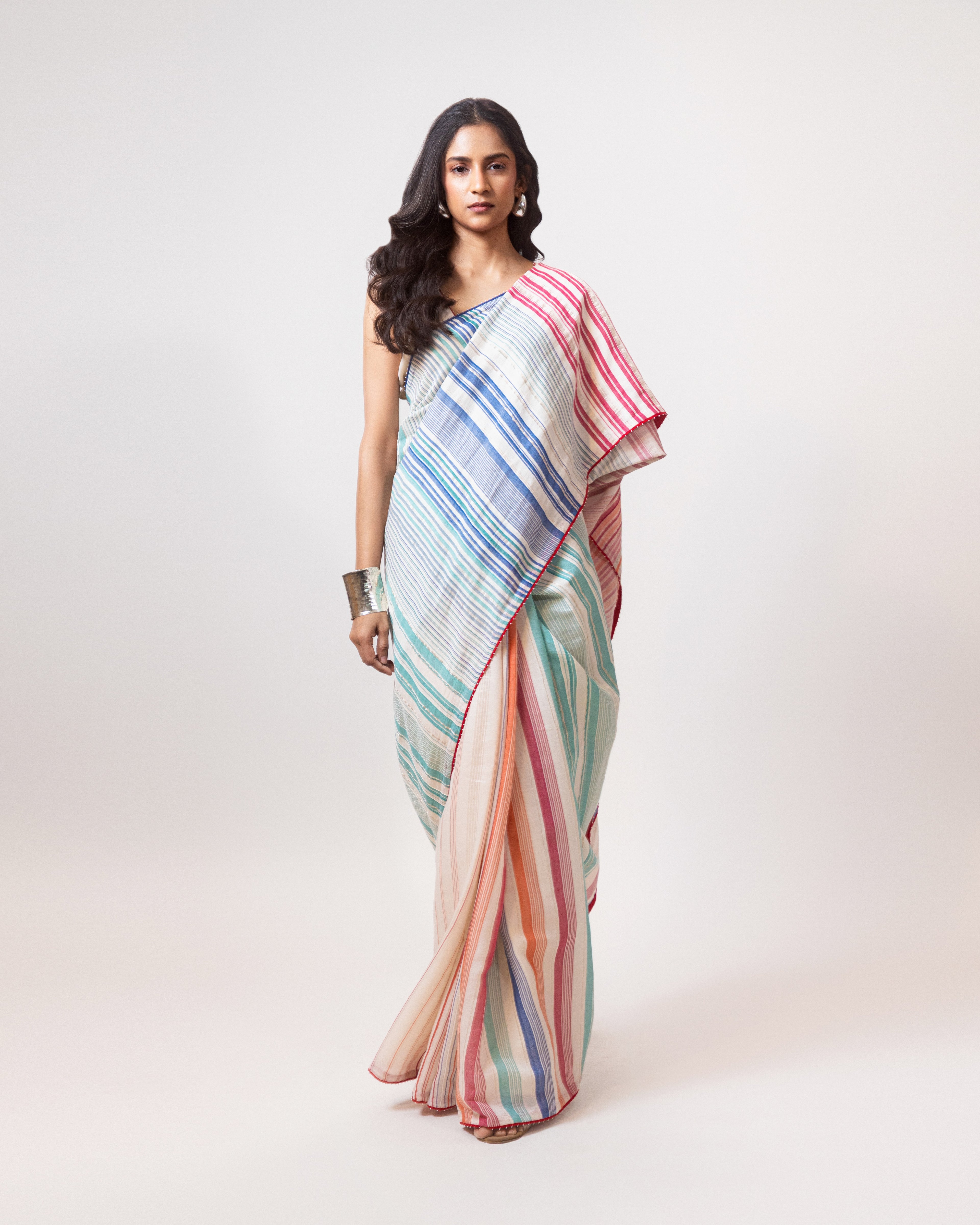 Pastel Stripe Handwoven Saree