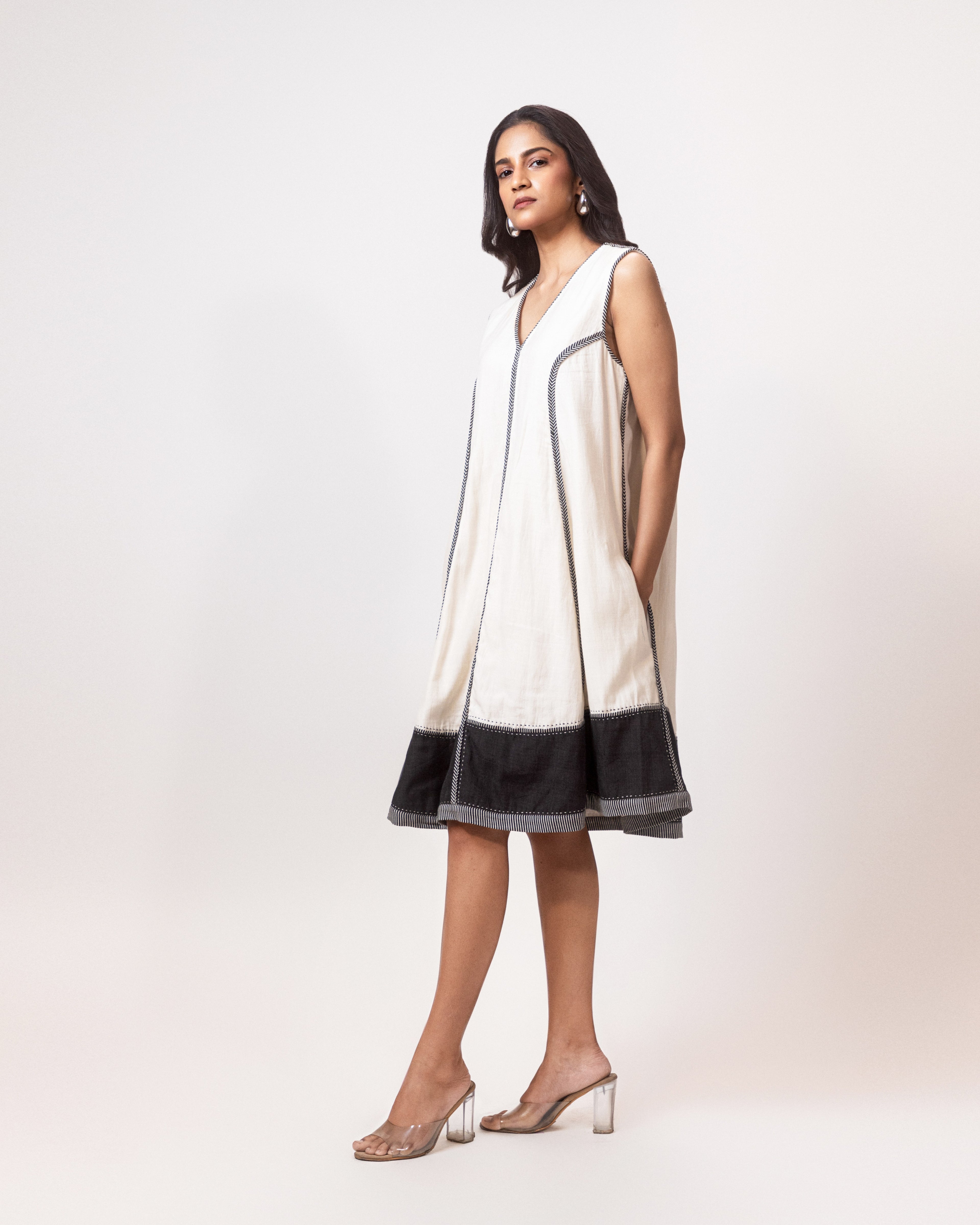Chevron Panelled Ivory Tunic