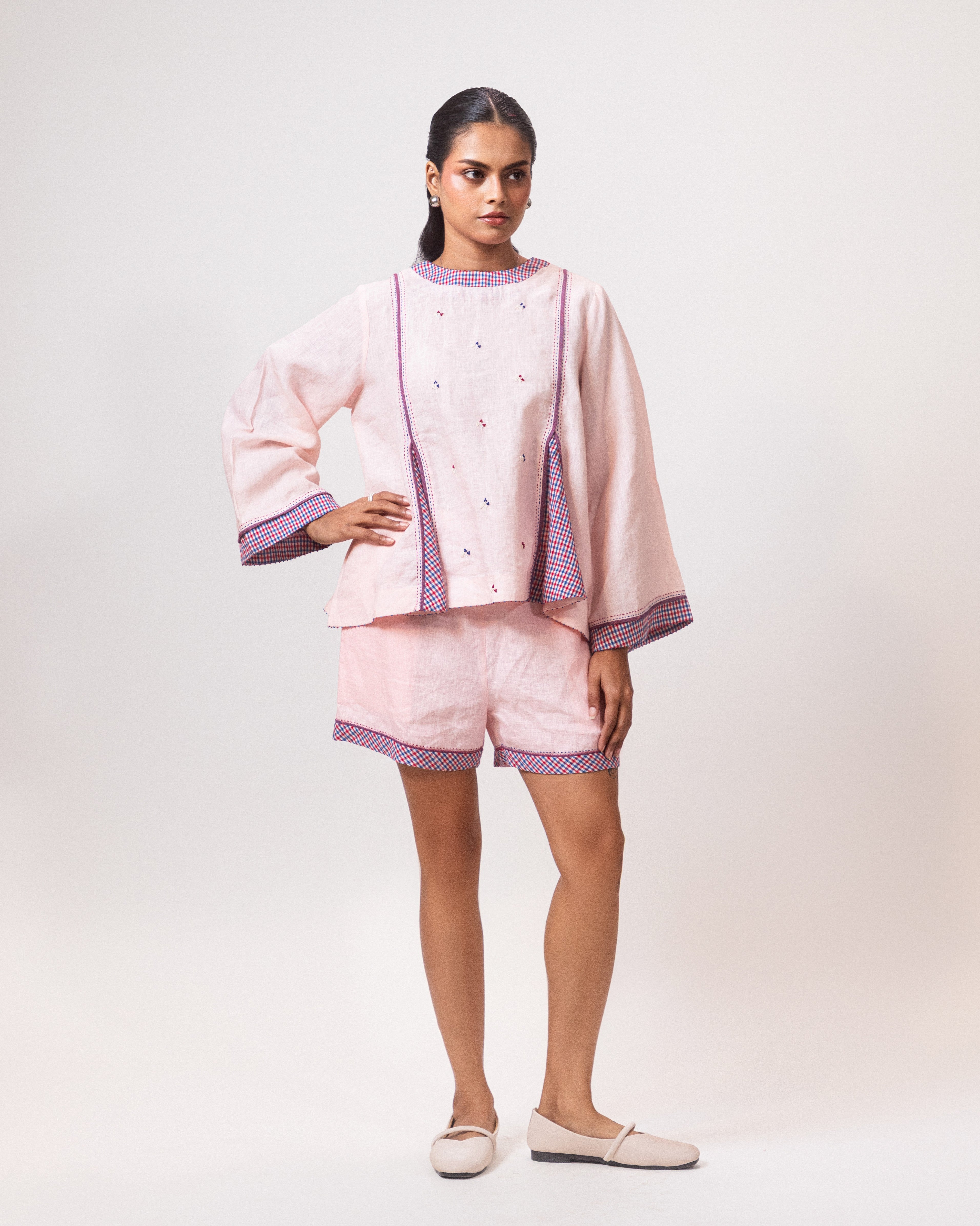 Blush Check Flared Top