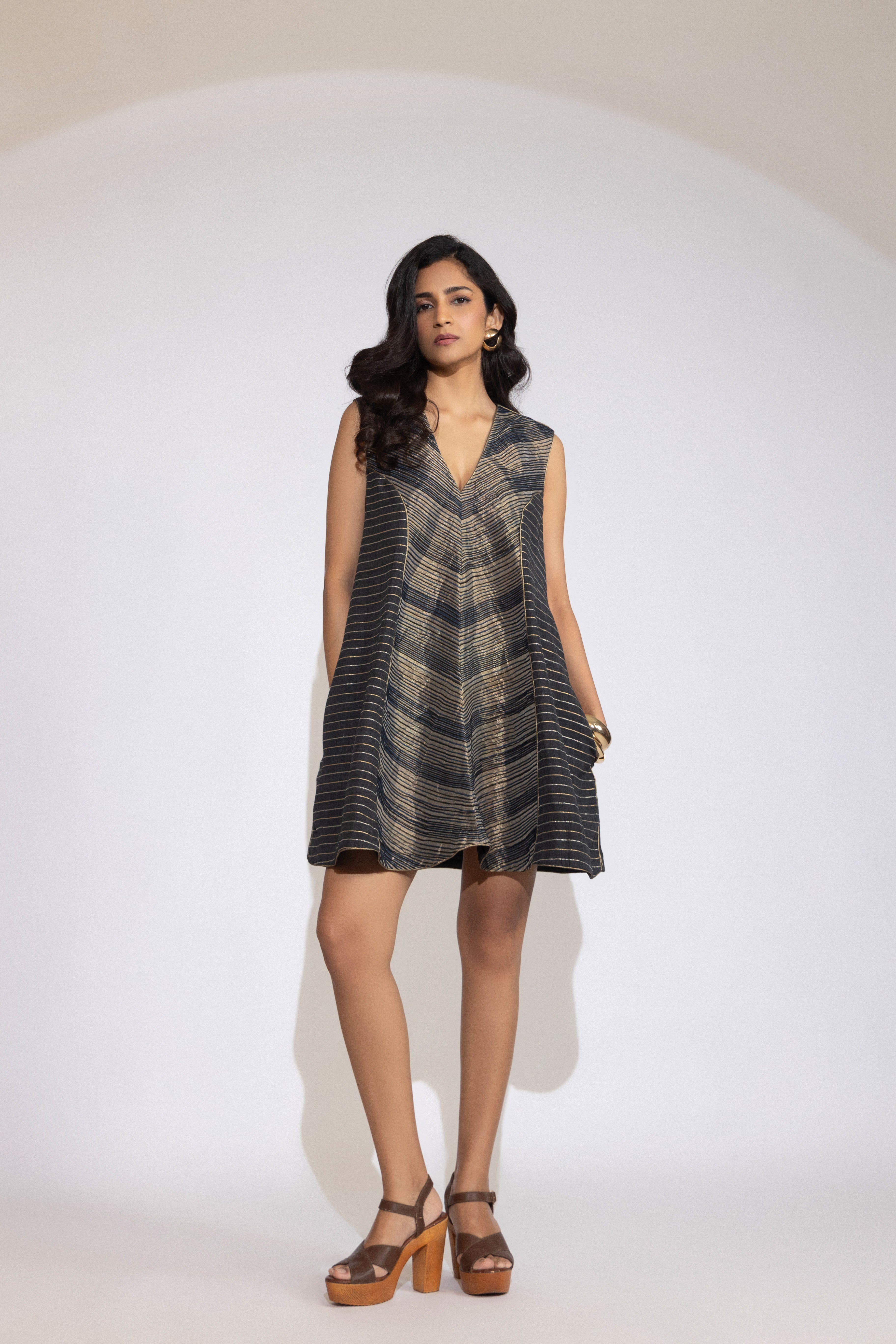 Lunar Glow Cotton-Silk Striped Tunic