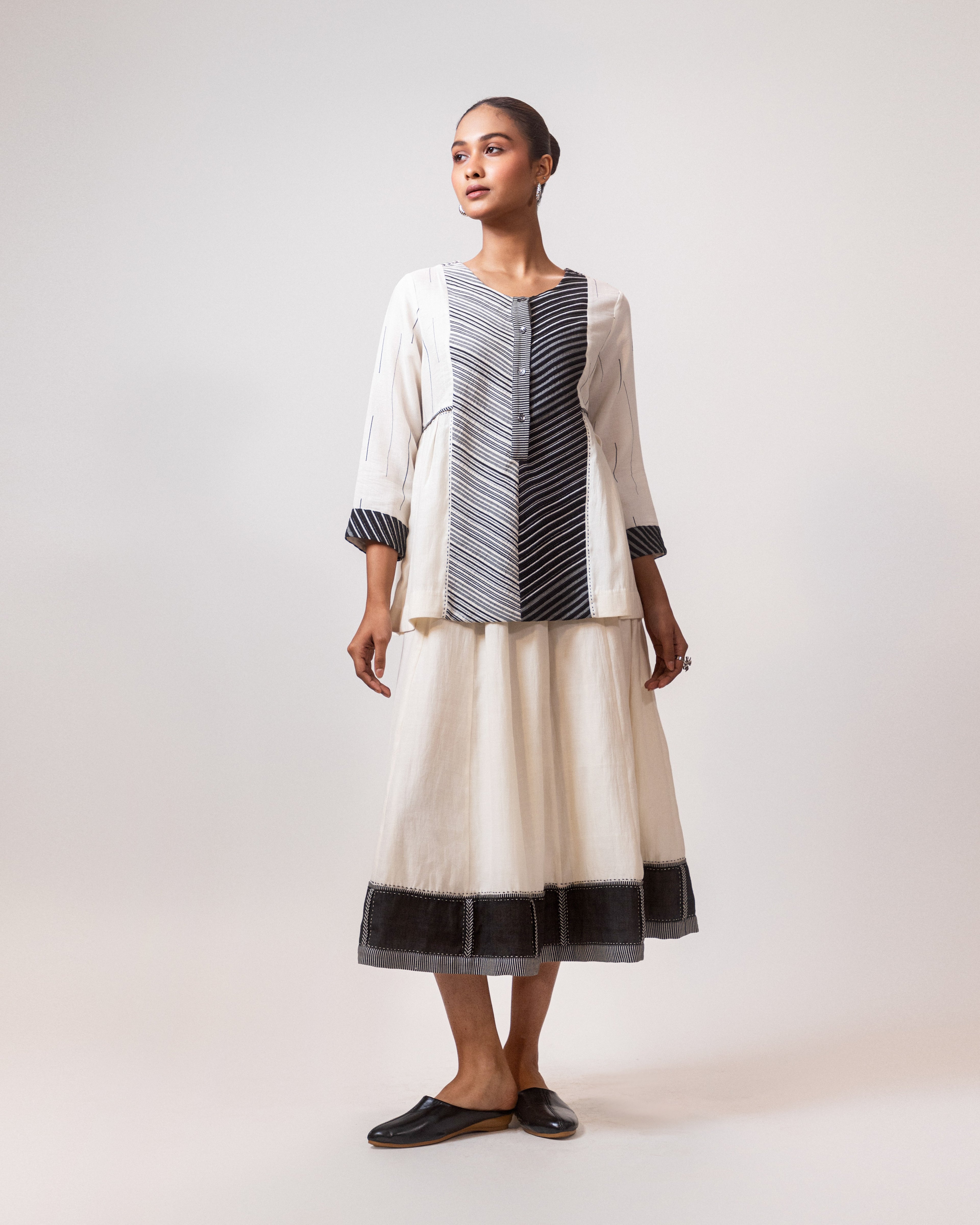 Ivory Contrast Stripe panel Top