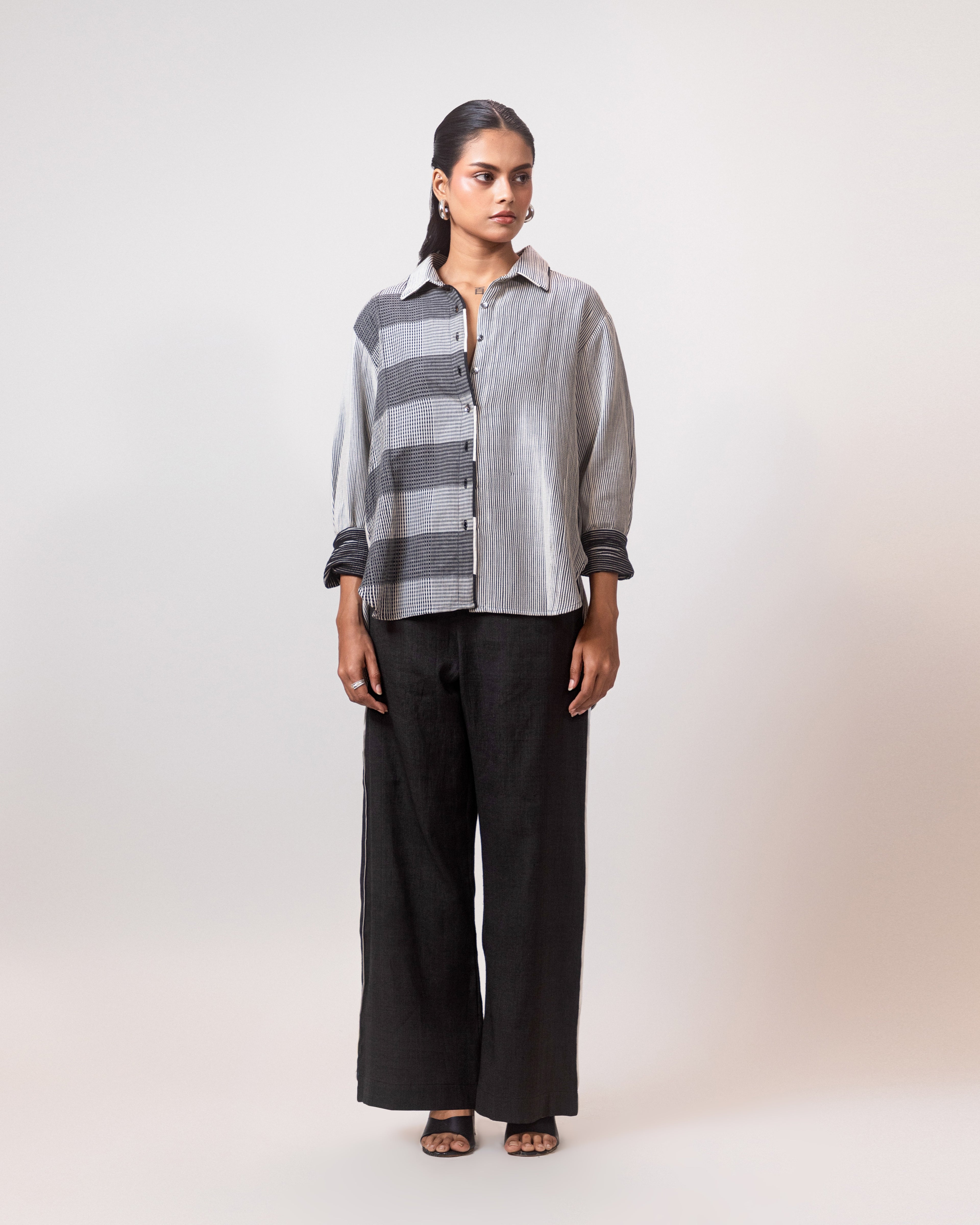 Black and white Panel Stripe Shirt