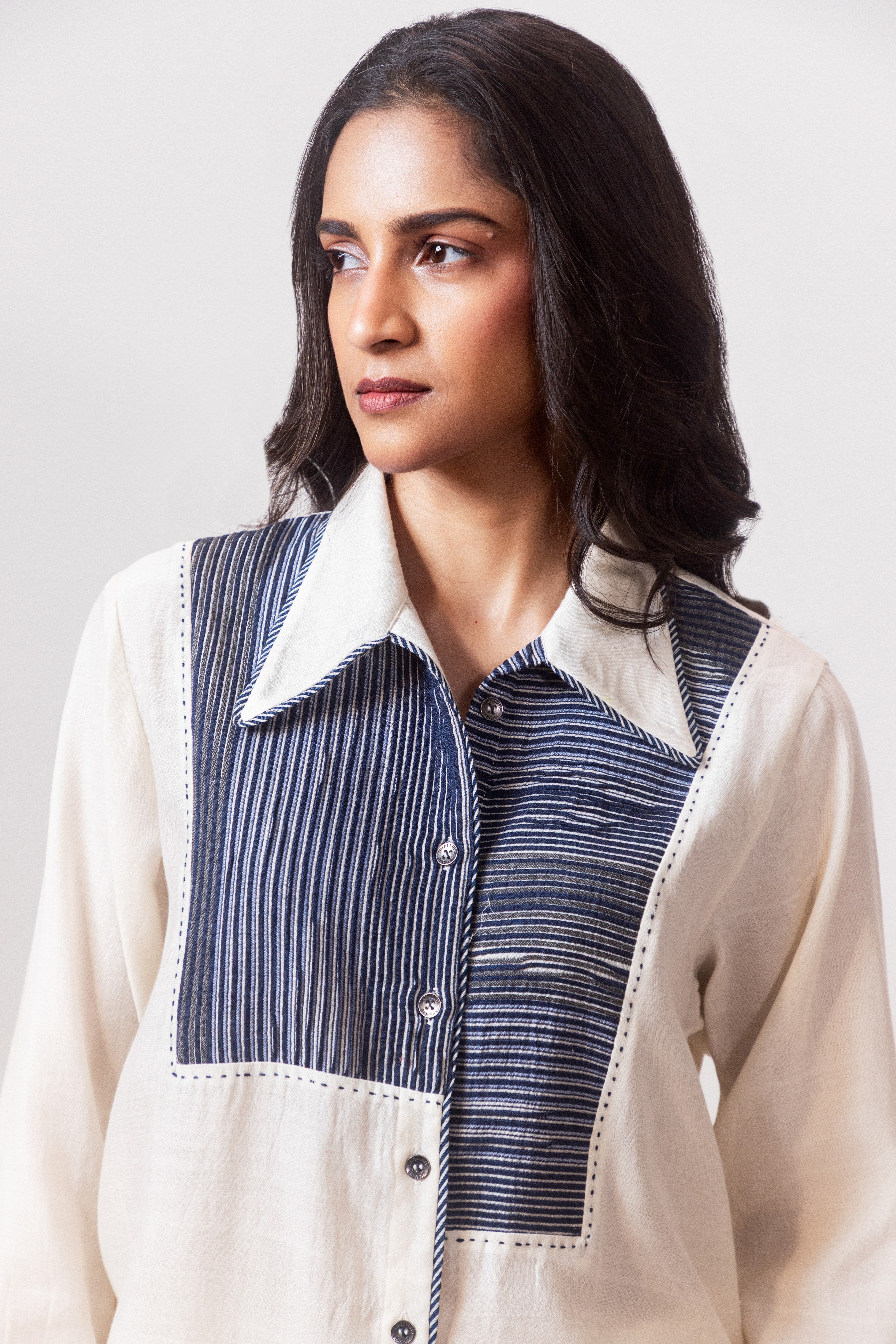 Ivory Contrast Panel Shirt