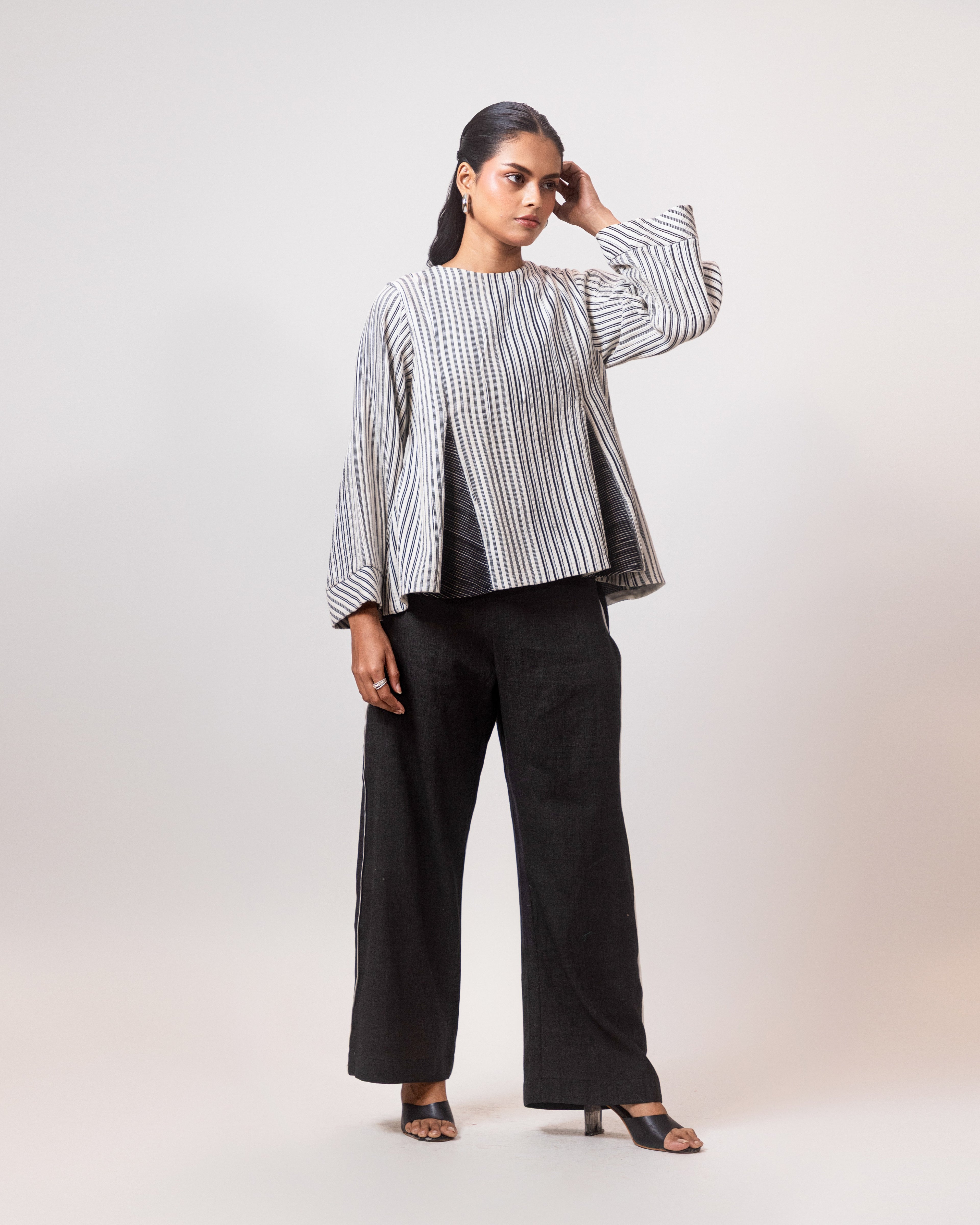 Monochrome Stripe Flared Top