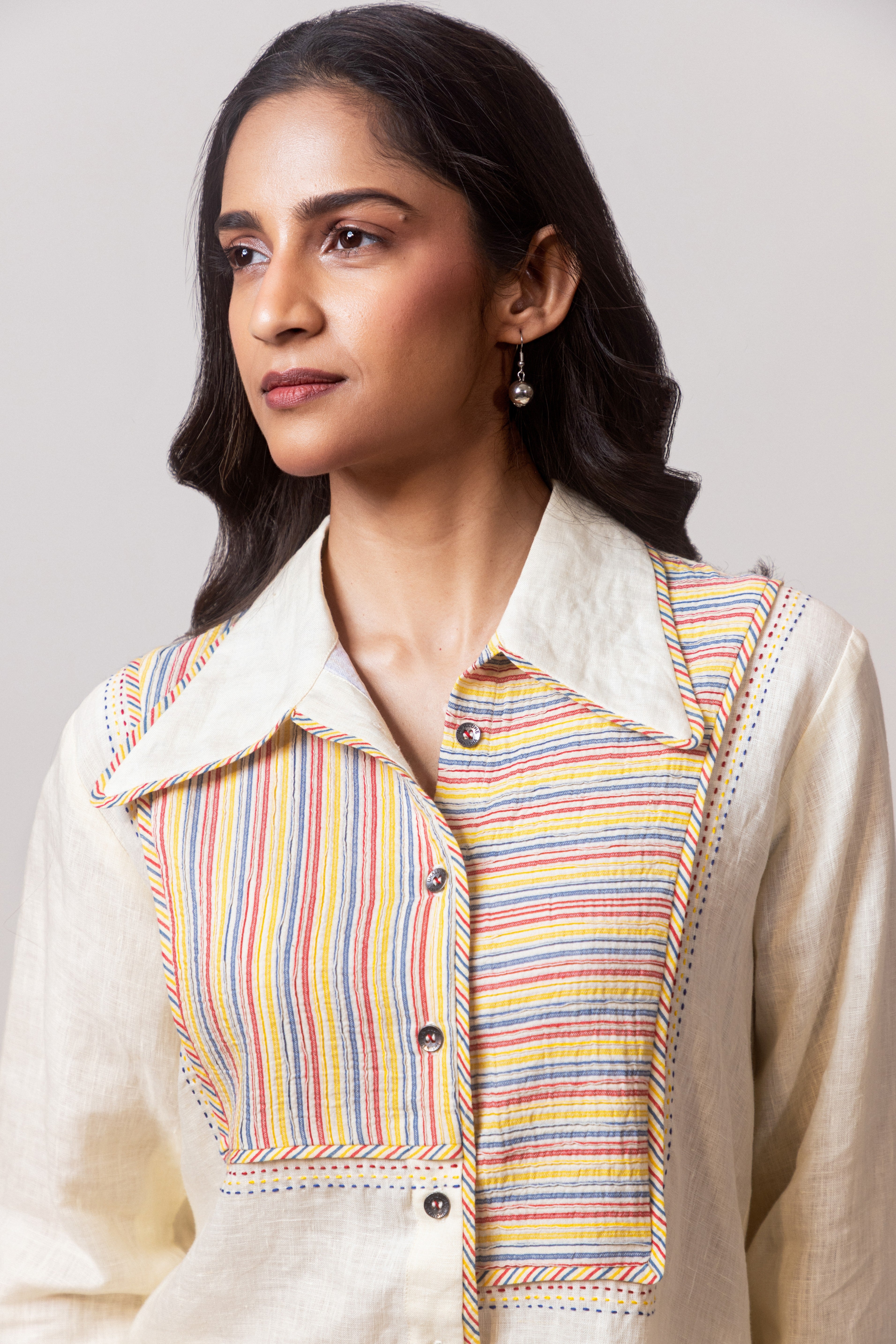 Ivory Multicolour Panel Shirt