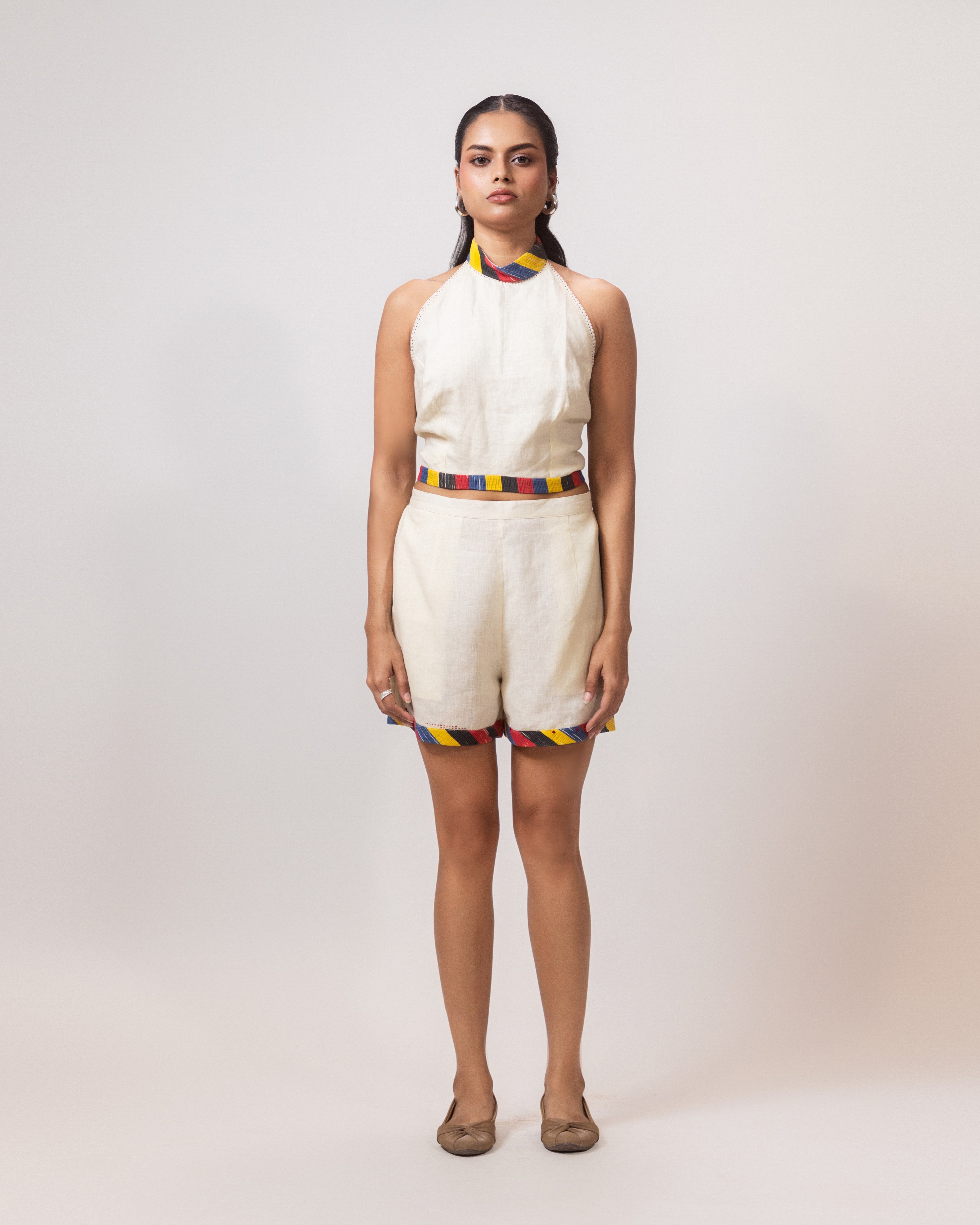 Ivory Multistripe Linen Halter Co-ord Set