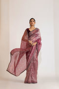 Wine Floral Camouflage Silk Saree