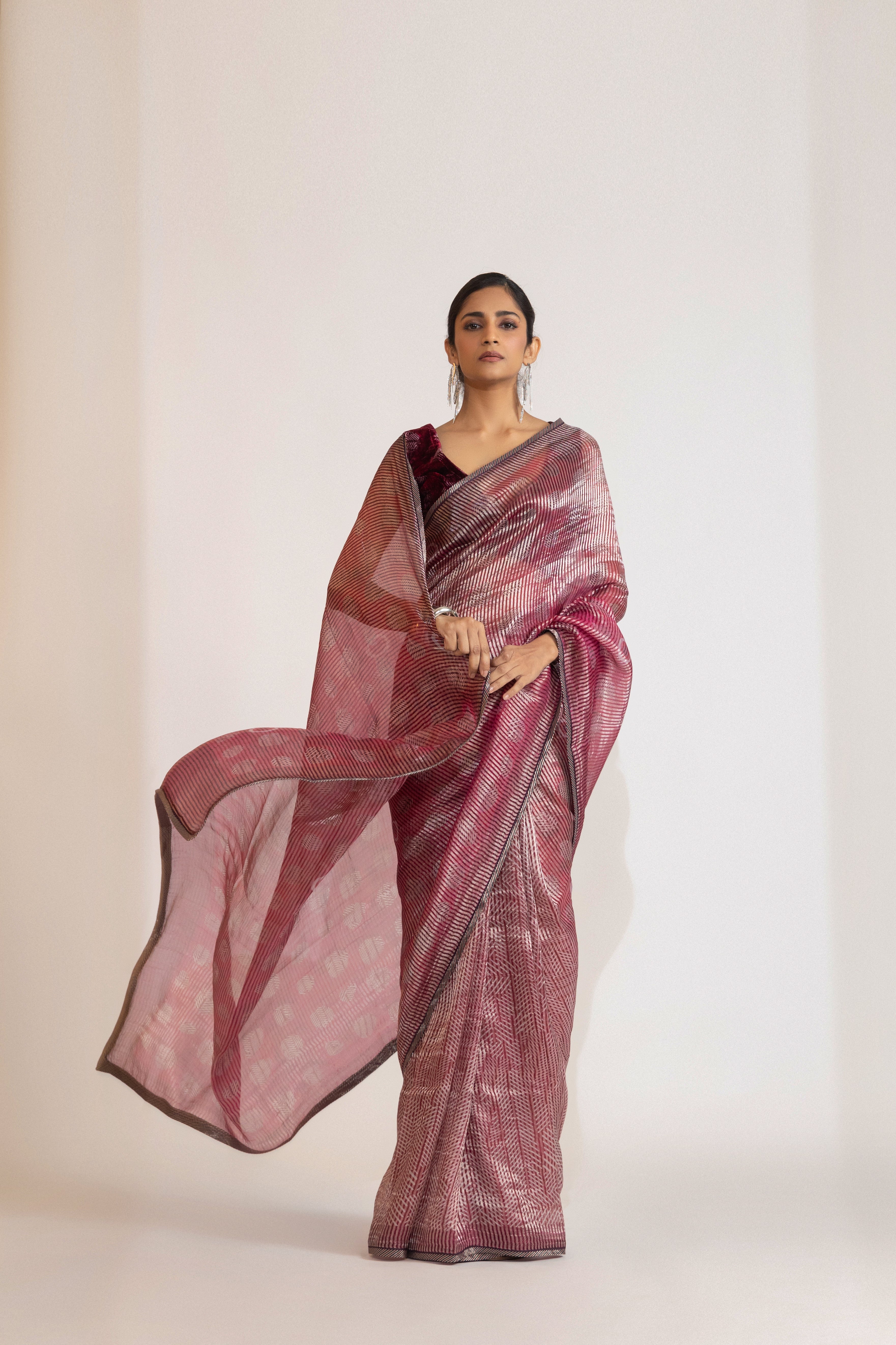 Wine Floral Camouflage Silk Saree