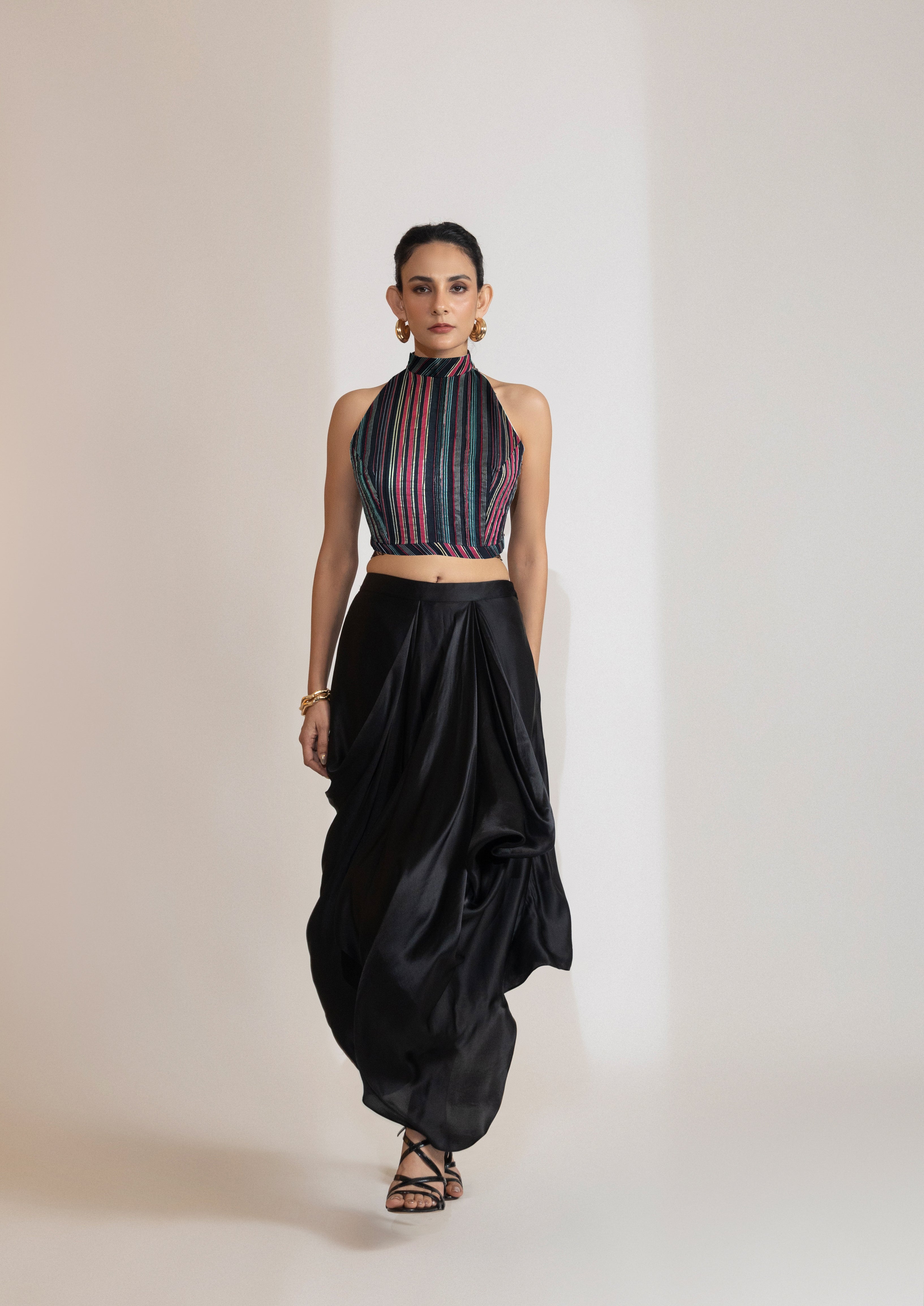 Noir Silk Dhoti Skirt