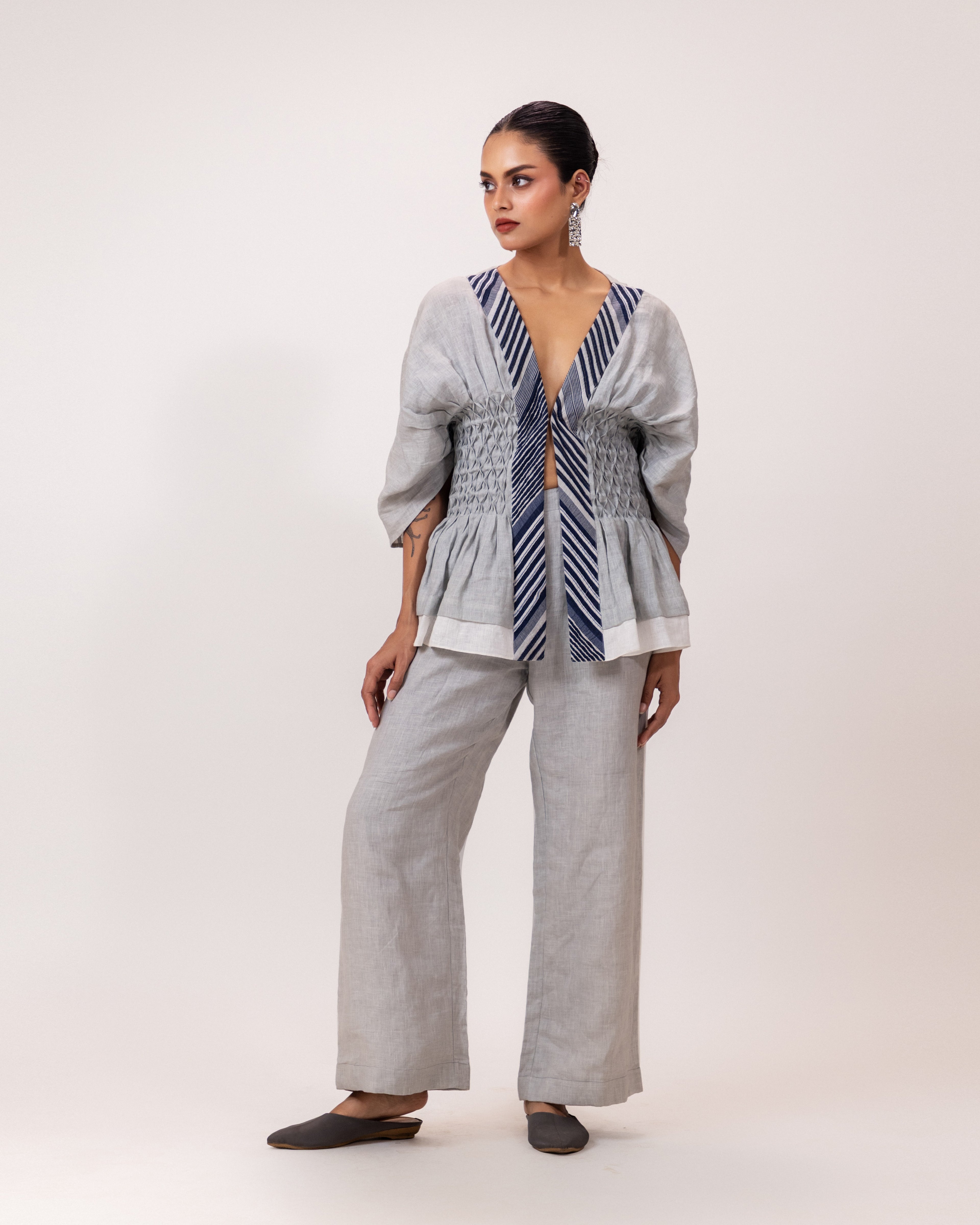 Mist Grey Textured Linen Top