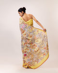 Golden Meadow Floral Linen Saree
